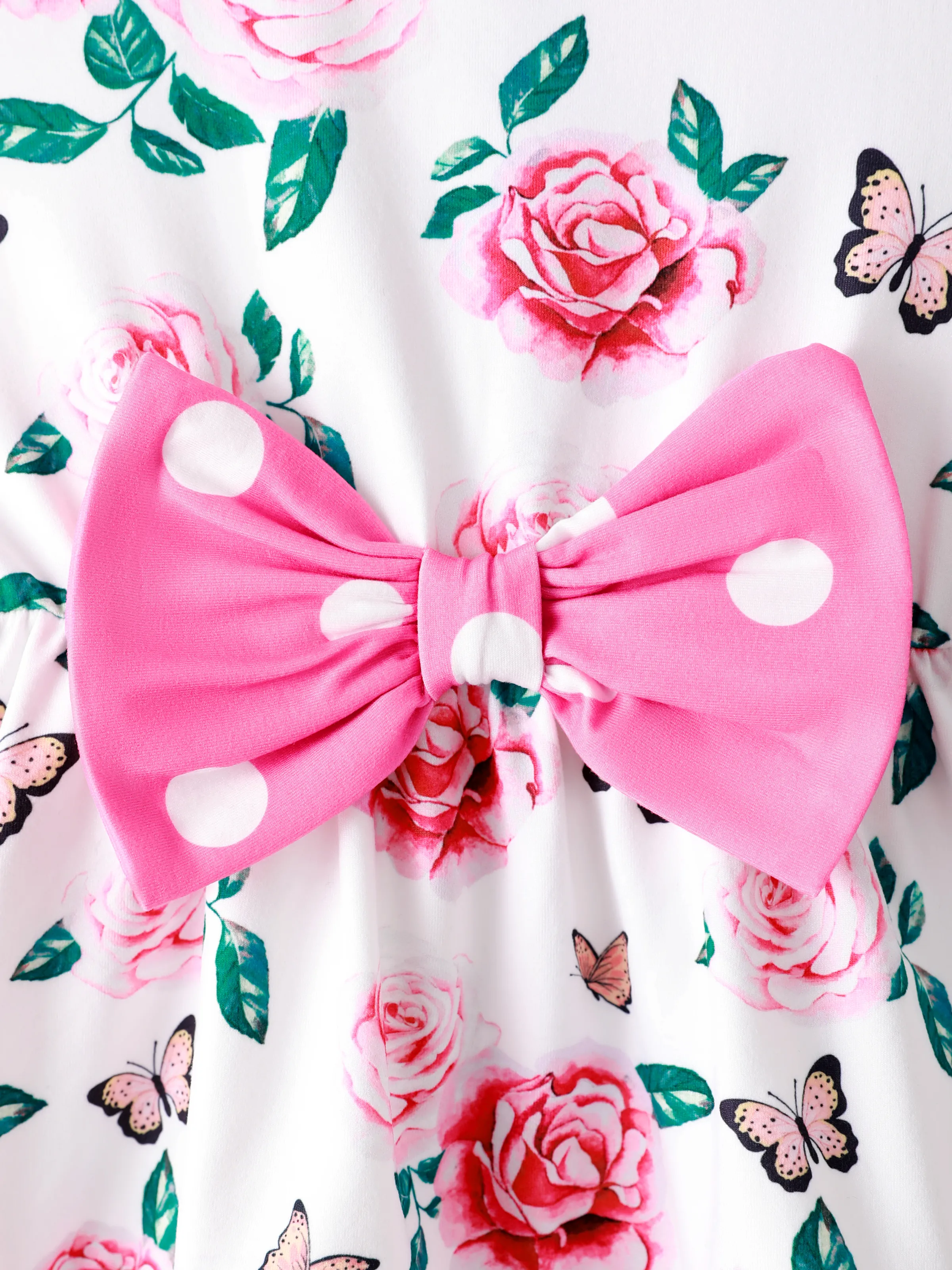 2-piece Toddler Girl Floral Print Bowknot Design Ruffled High Low Sleeveless Tee and Polka dots Pants Set Pink - Image 2