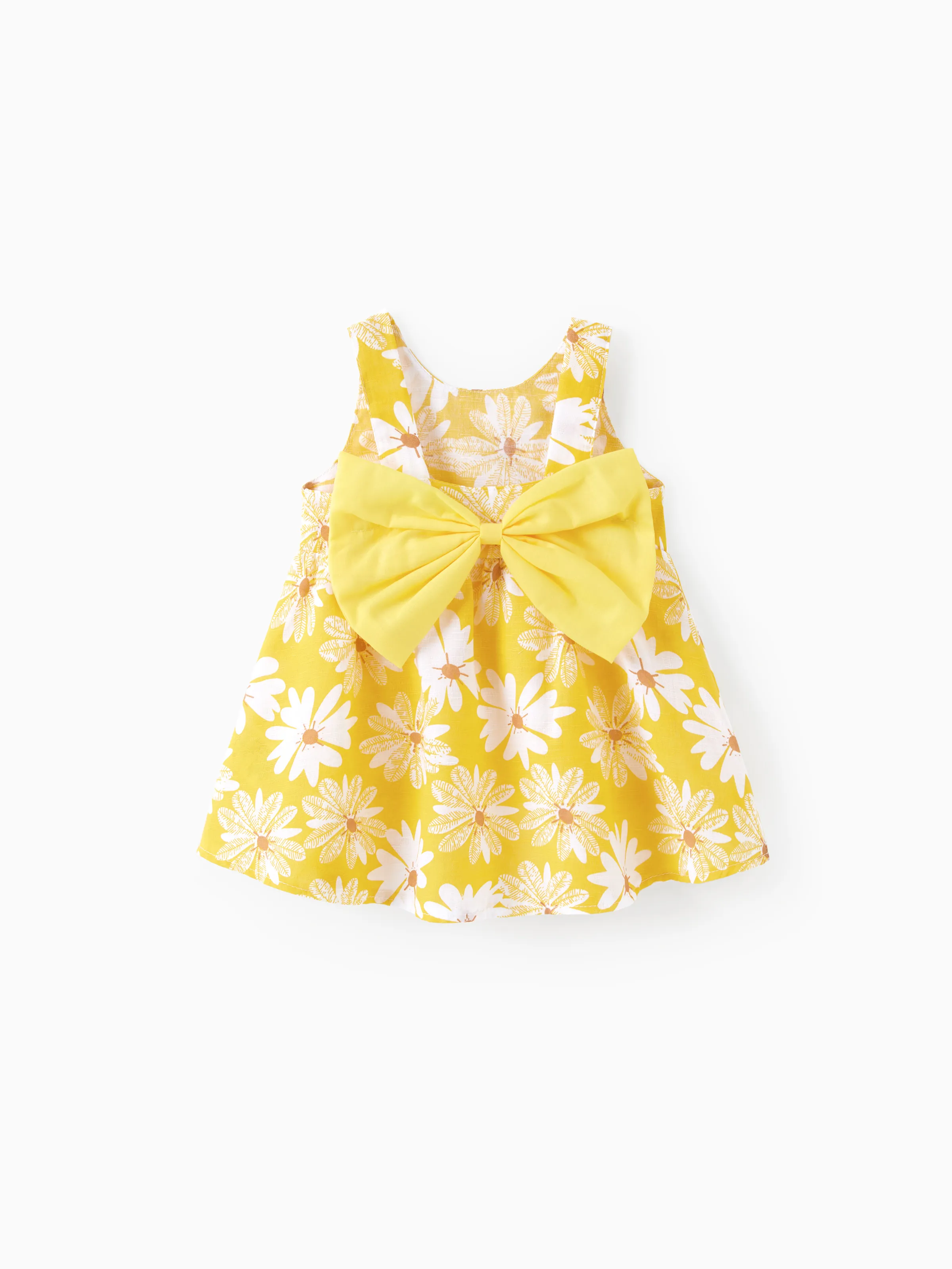 2pcs Baby Girl Little Daisy Bowknot Dress Set Yellow - Image 2