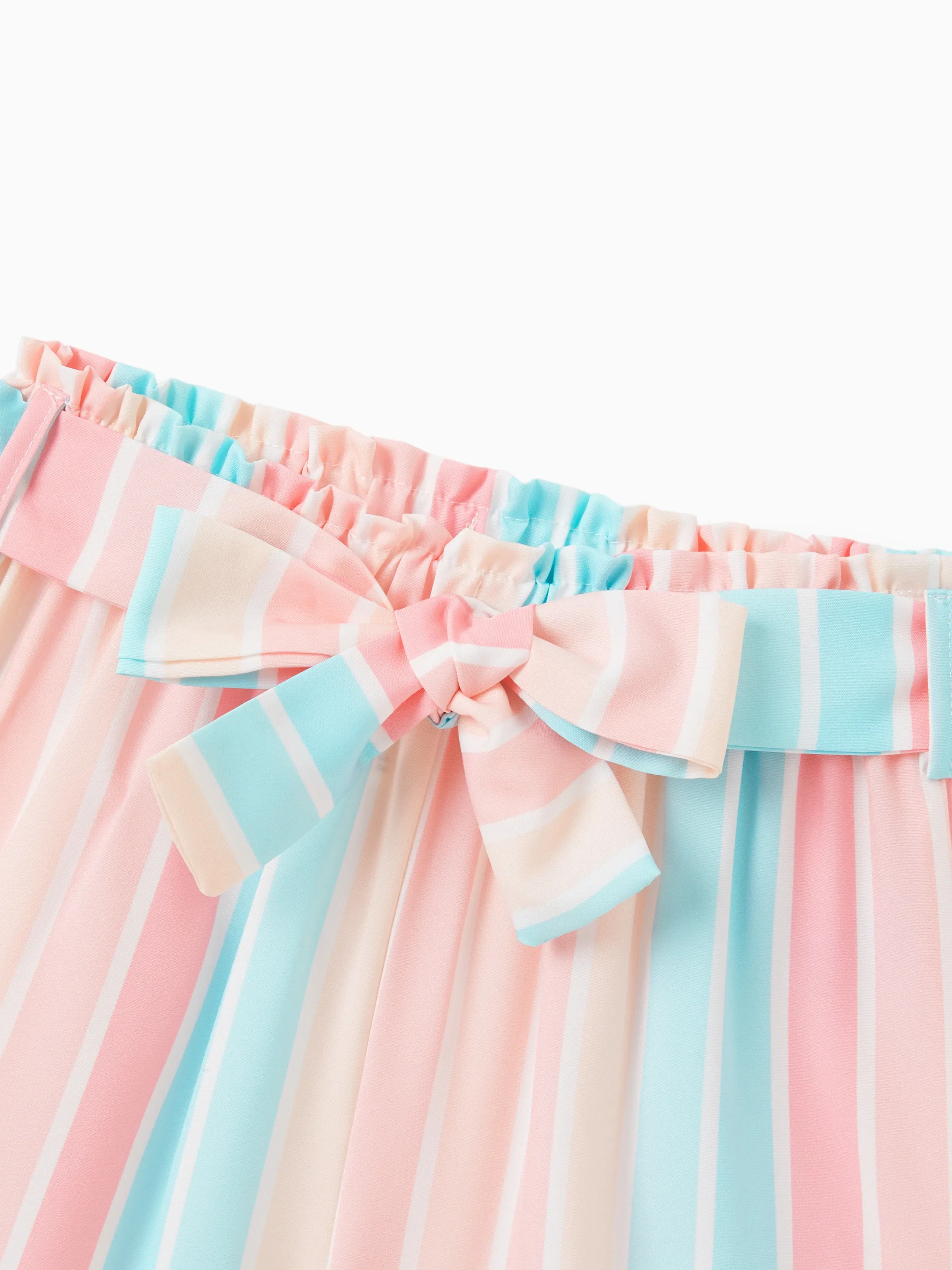 2pcs Toddler Girl Sweet Flutter-sleeve Tee and Stripe Belted Shorts Set Pink - Image 2