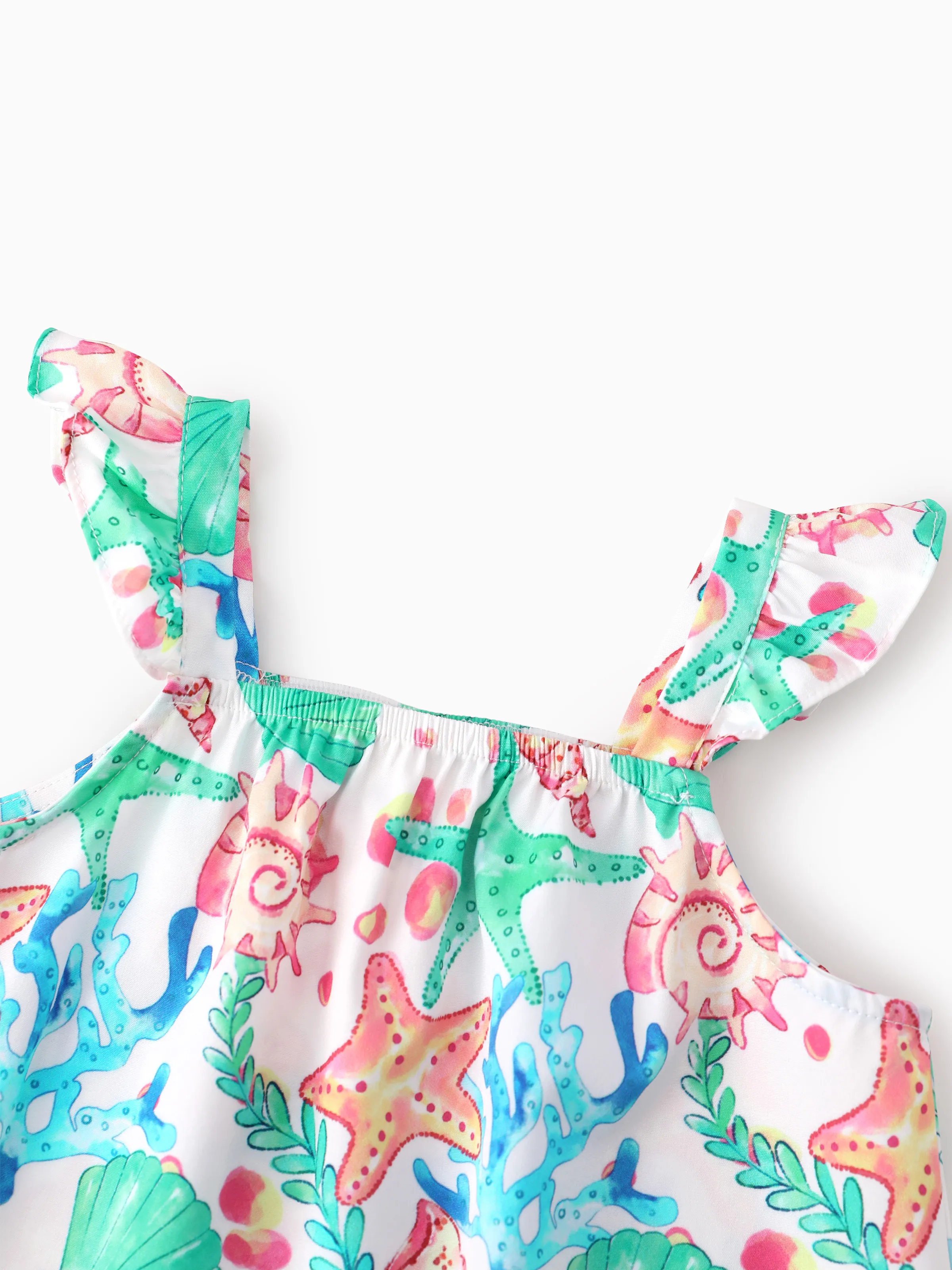 Ocean Vibes Baby Girl Tropical island Leaf Print Dress White - Image 5