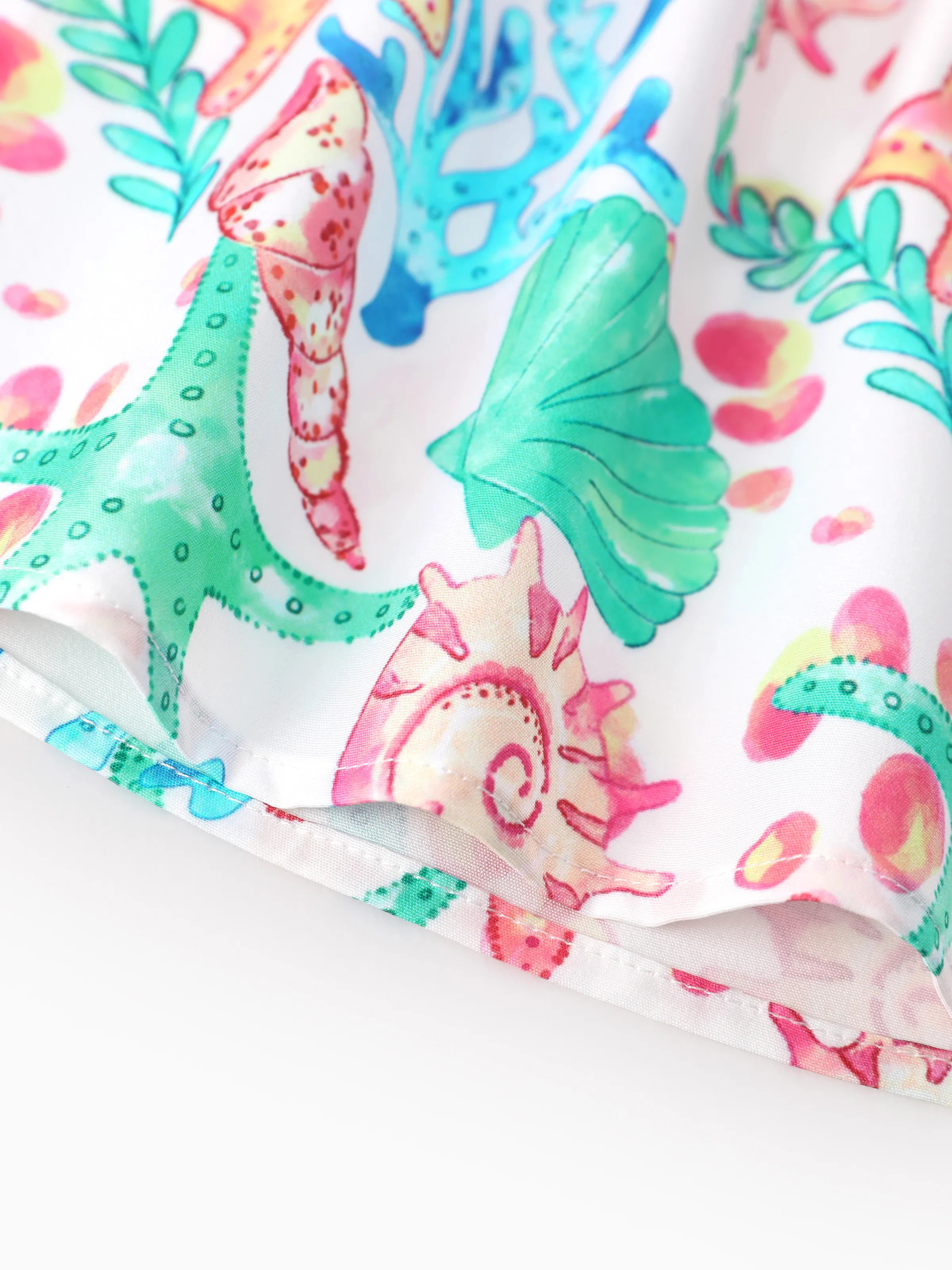 Ocean Vibes Baby Girl Tropical island Leaf Print Dress White - Image 6