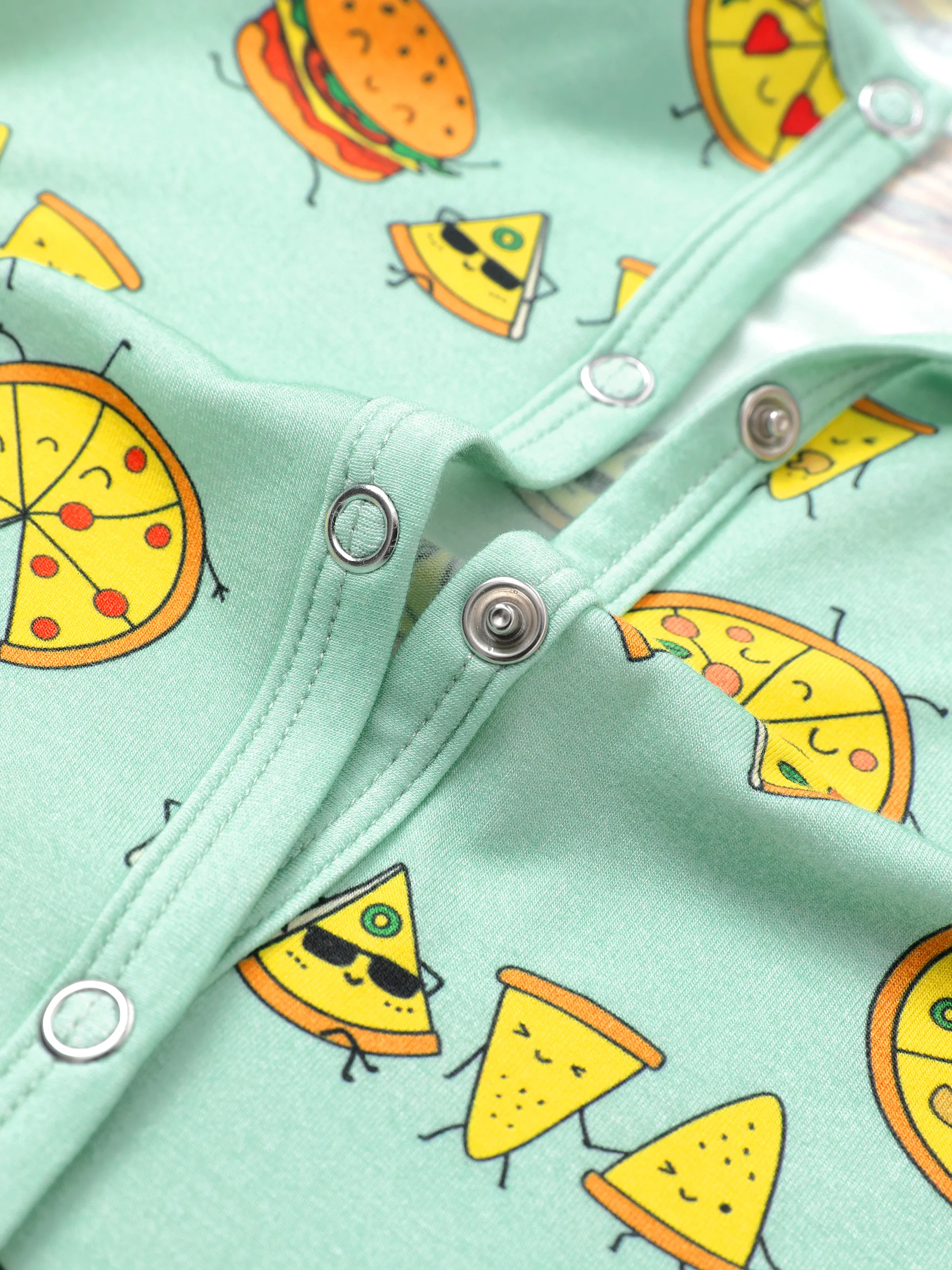 Bamboo Family Mint Green PJs Cute Cartoon Food Theme Print Short Sleeve & Long Pants Sleepwear Matching Pajama set (Snug-Fitting for Children) Light Blue - Image 7