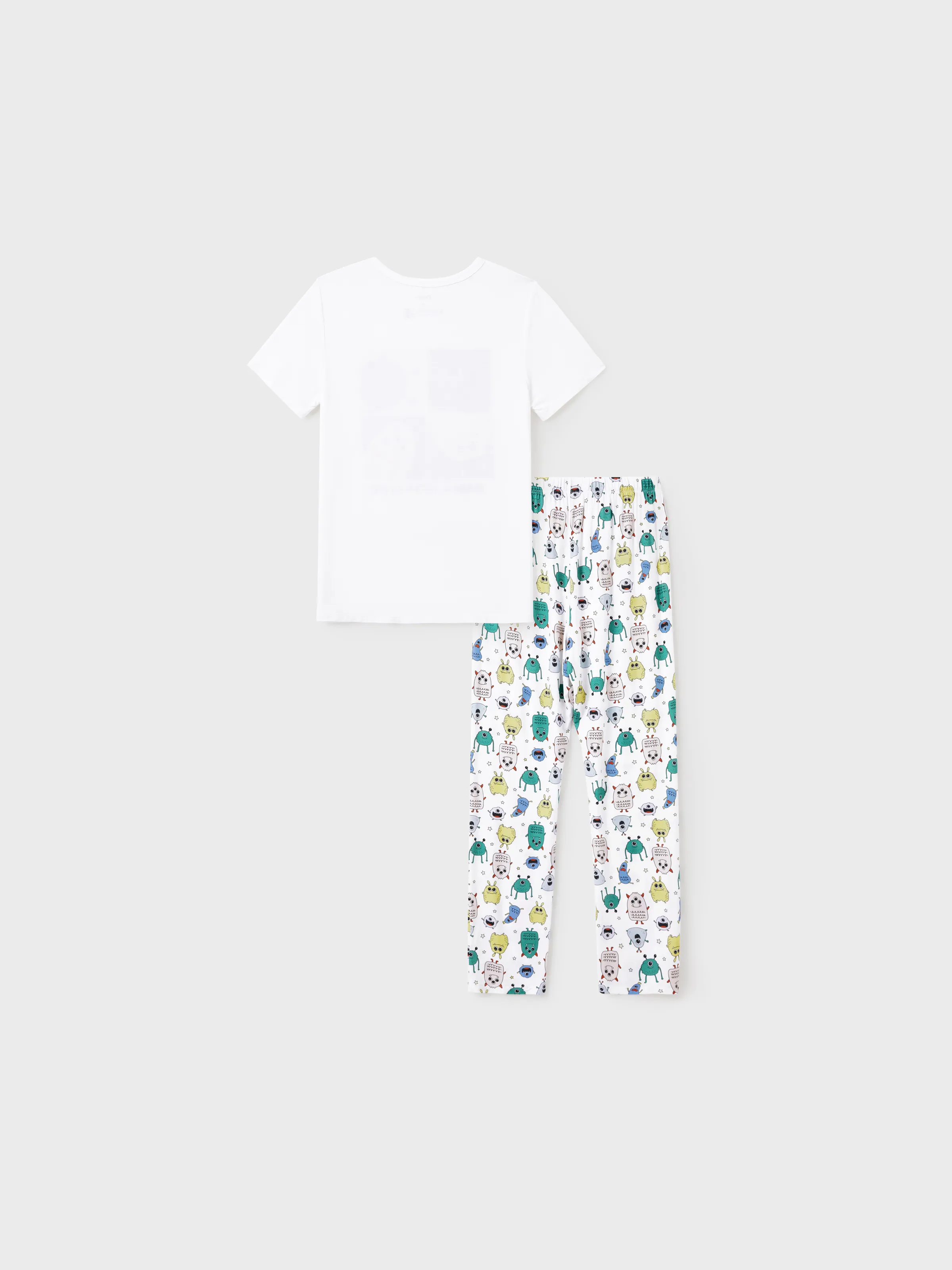 Bamboo Family Pajamas Cute Little Monster Print Short-sleeve Matching Pajama Set ( Snug-Fitting for Children ) White - Image 4