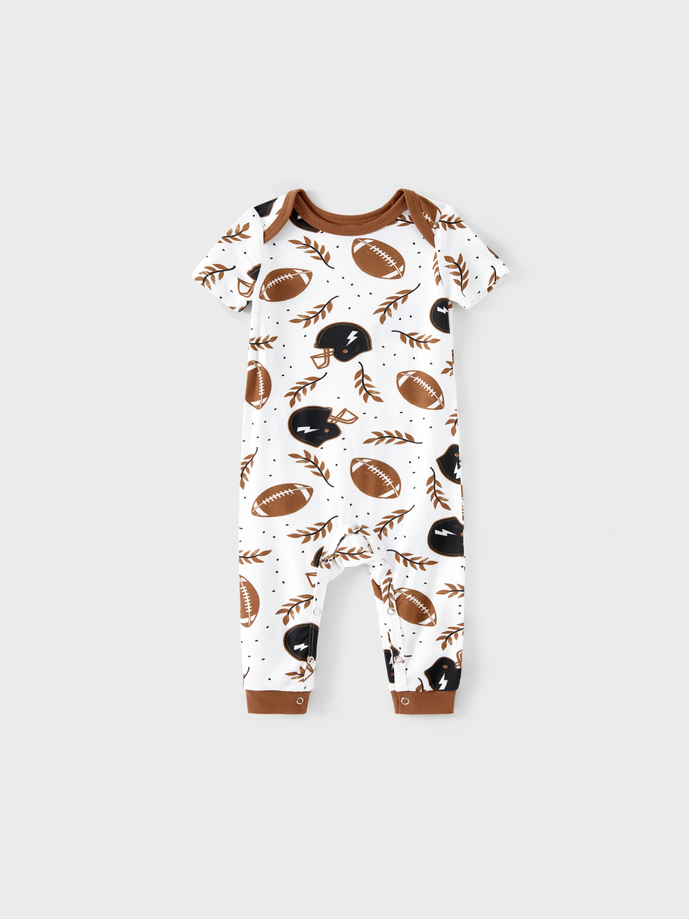 Bamboo Family Pajamas Football and Letter Print Short-sleeve Matching Pajama Set ( Snug-Fitting for Children ) Khaki - Image 13