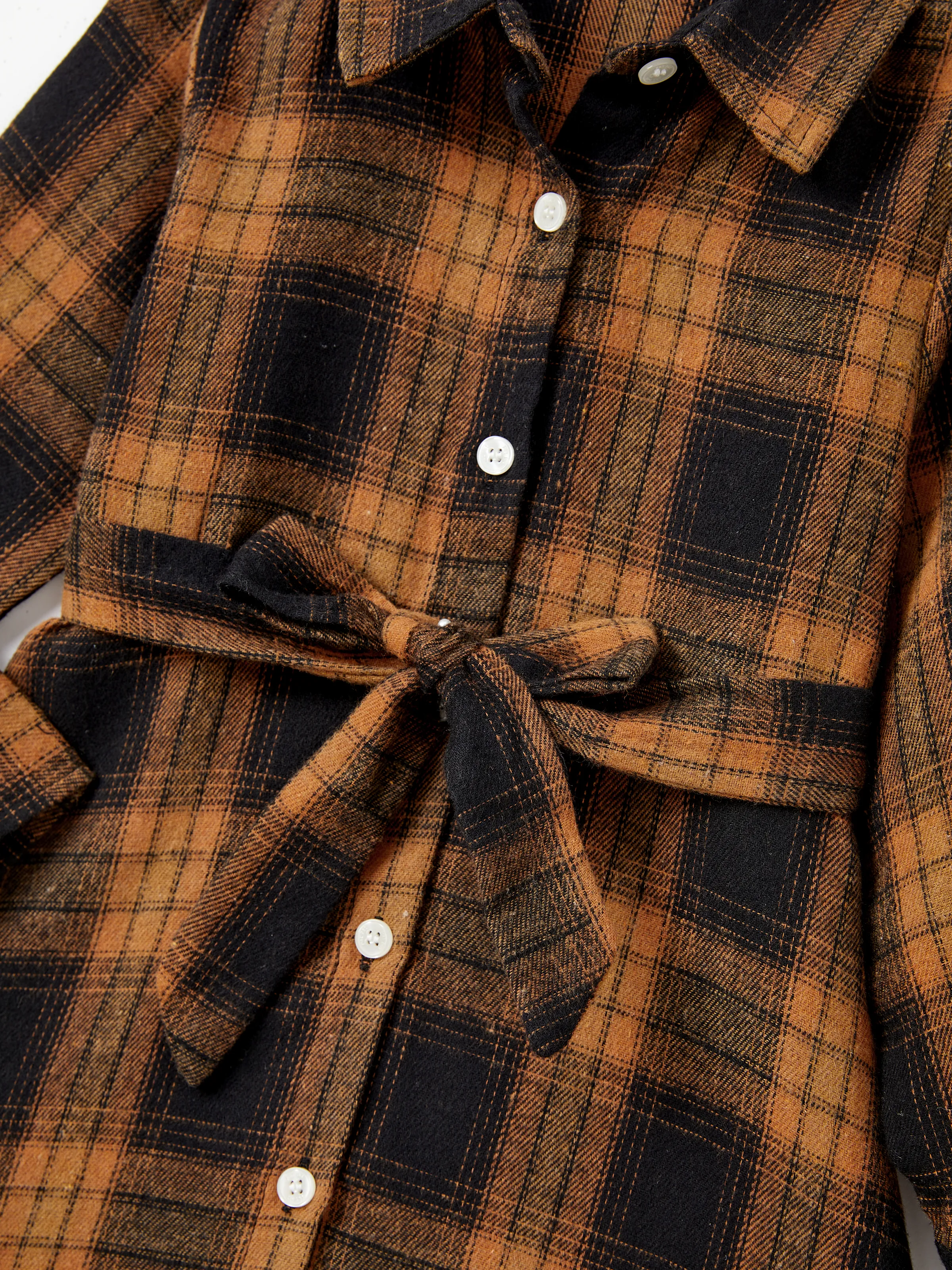 Christmas Family Matching Sets Brown&Black Check Plaid Long-sleeve Botton Dwon Top/Dress/Romper BrownishBlack - Image 10