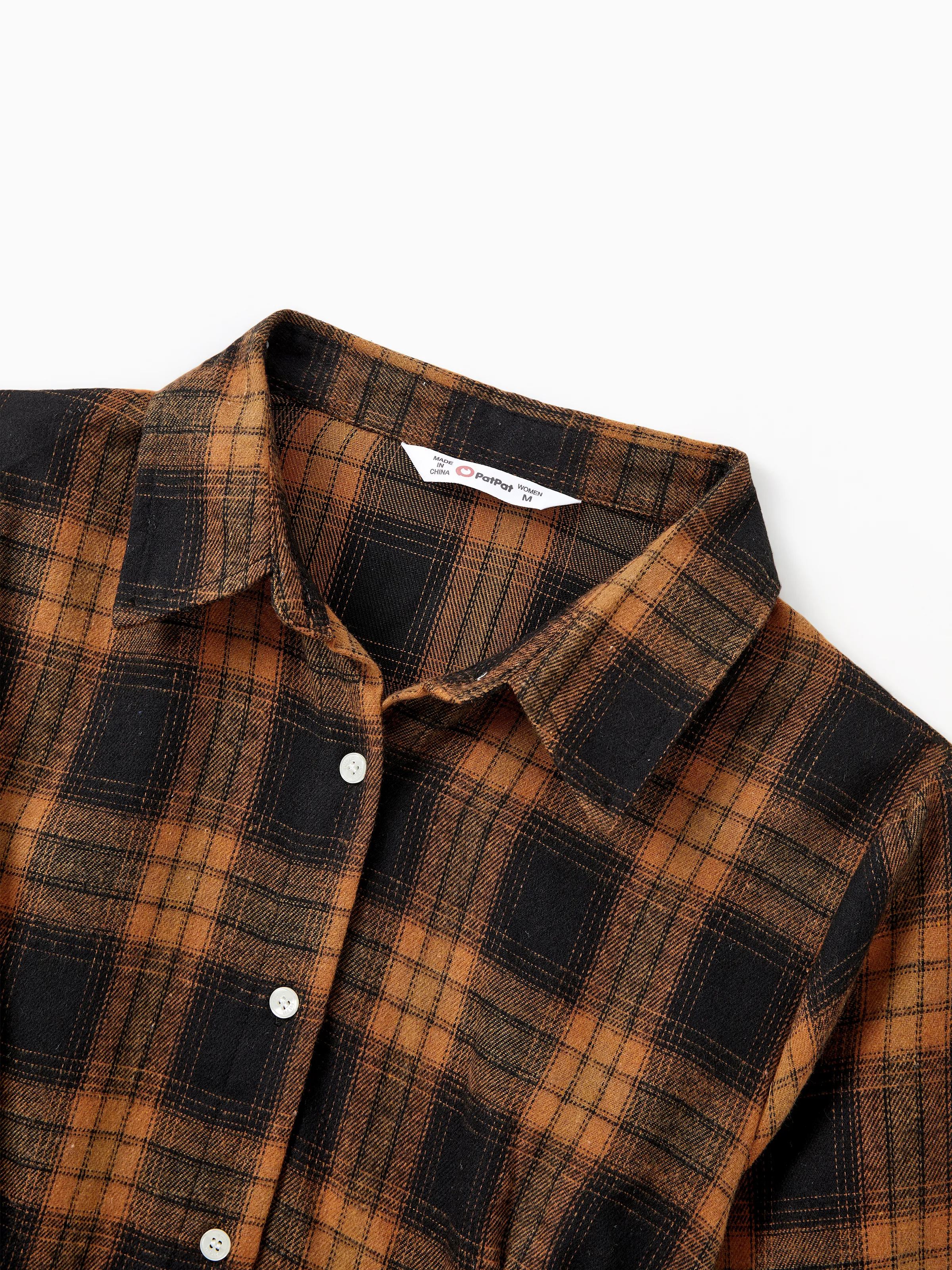 Christmas Family Matching Sets Brown&Black Check Plaid Long-sleeve Botton Dwon Top/Dress/Romper BrownishBlack - Image 4