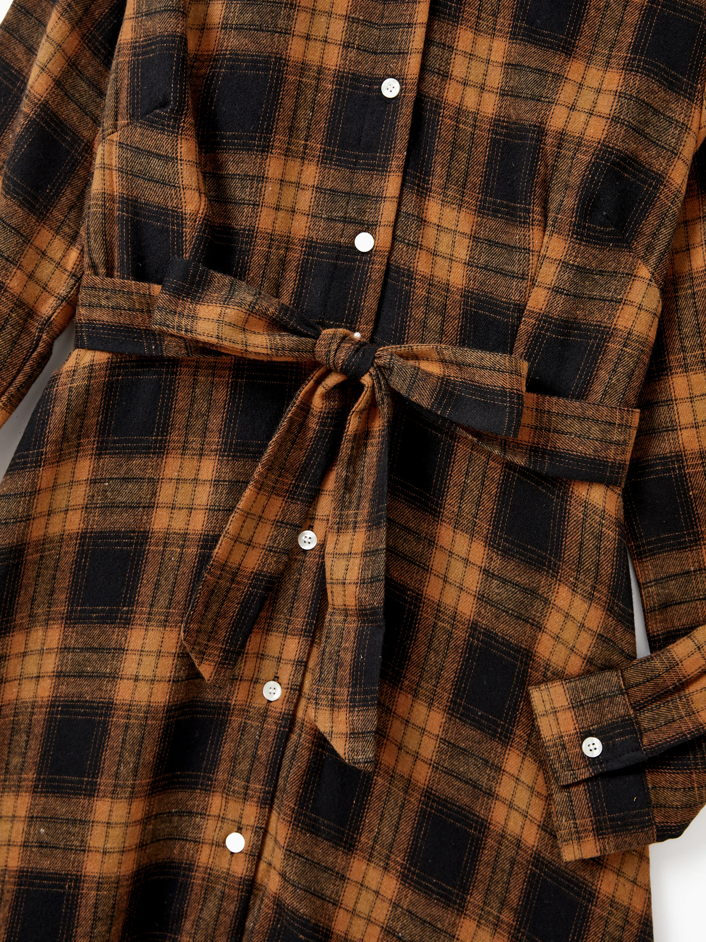 Christmas Family Matching Sets Brown&Black Check Plaid Long-sleeve Botton Dwon Top/Dress/Romper BrownishBlack - Image 6