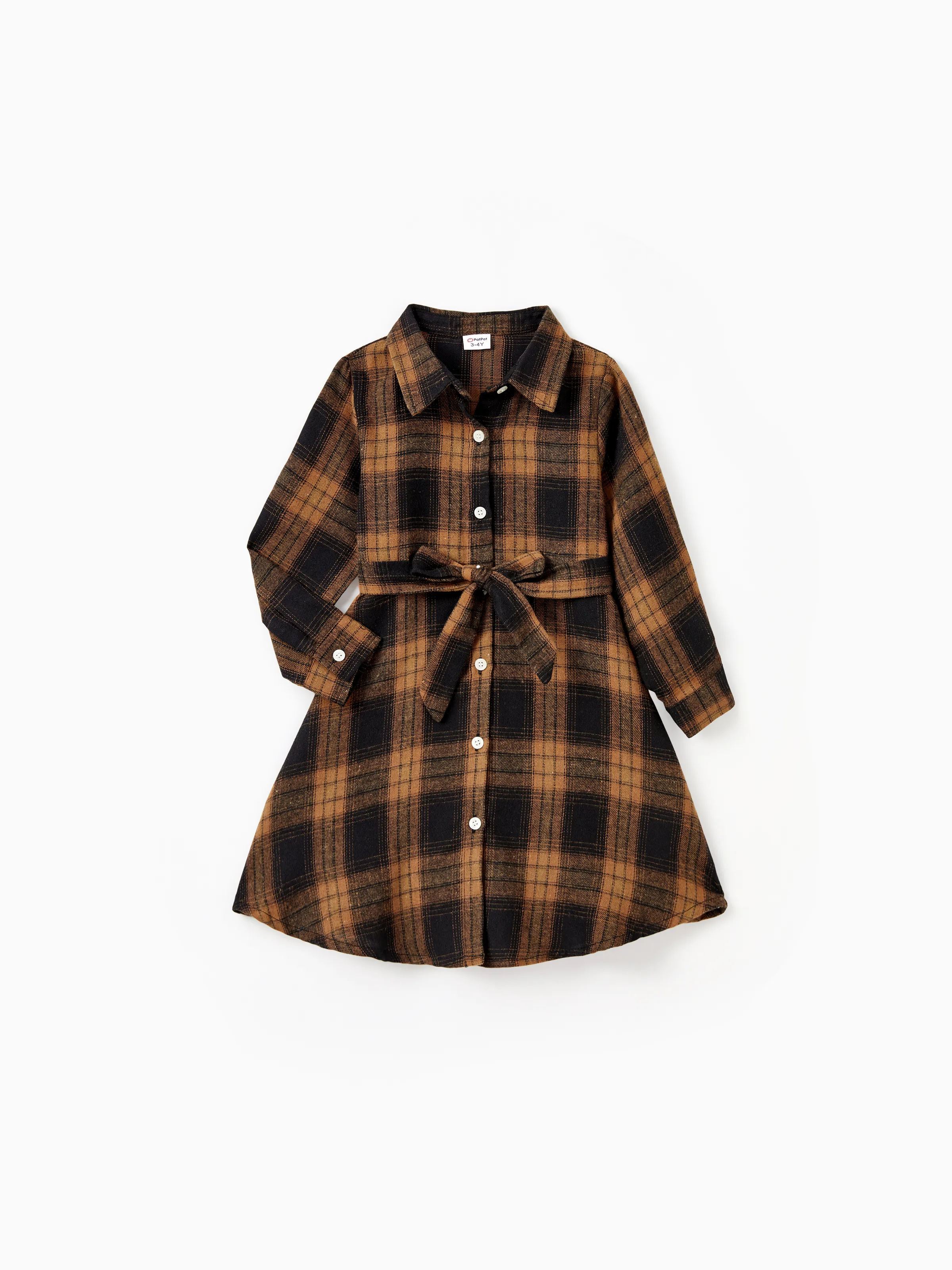 Christmas Family Matching Sets Brown&Black Check Plaid Long-sleeve Botton Dwon Top/Dress/Romper BrownishBlack - Image 7