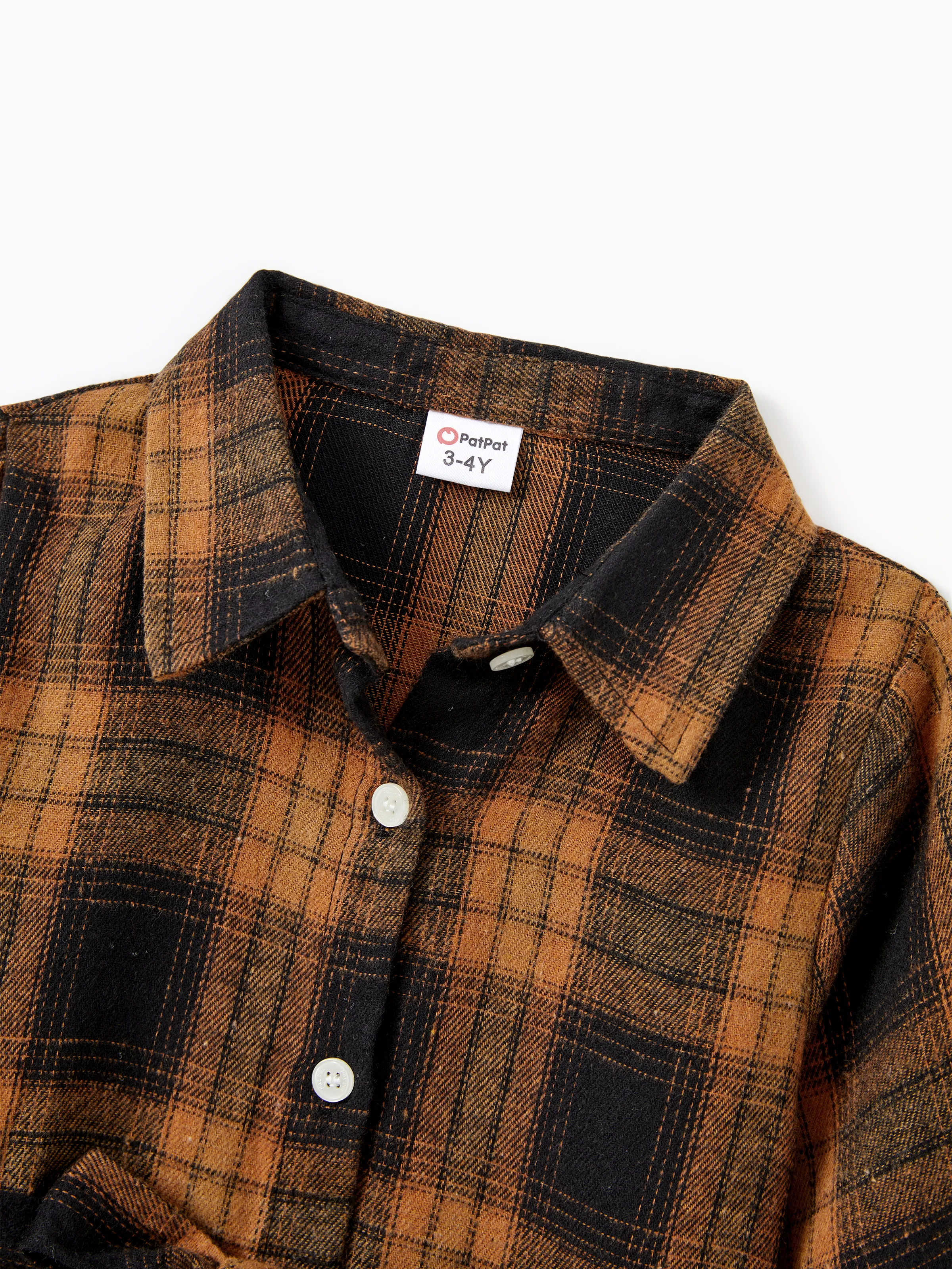 Christmas Family Matching Sets Brown&Black Check Plaid Long-sleeve Botton Dwon Top/Dress/Romper BrownishBlack - Image 9