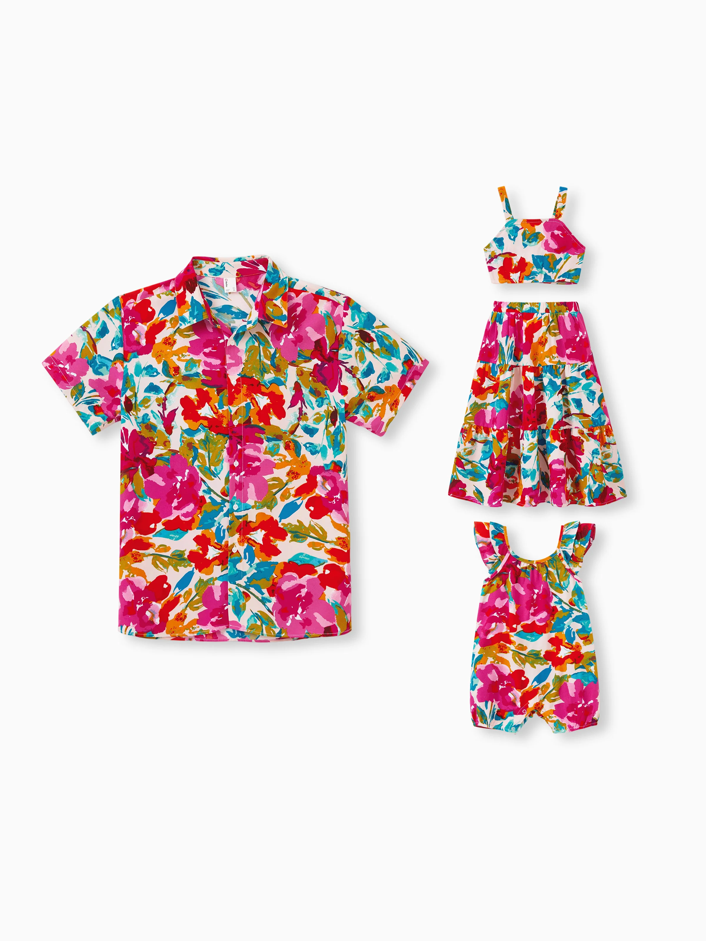 Daddy & Daughter Colorful Outfits Sleeveless Strap Top and Skirt Co-ord Set & Shirt Sets Summer Vacation Clothe for Beach, Photoshoots, Travel Hot Pink