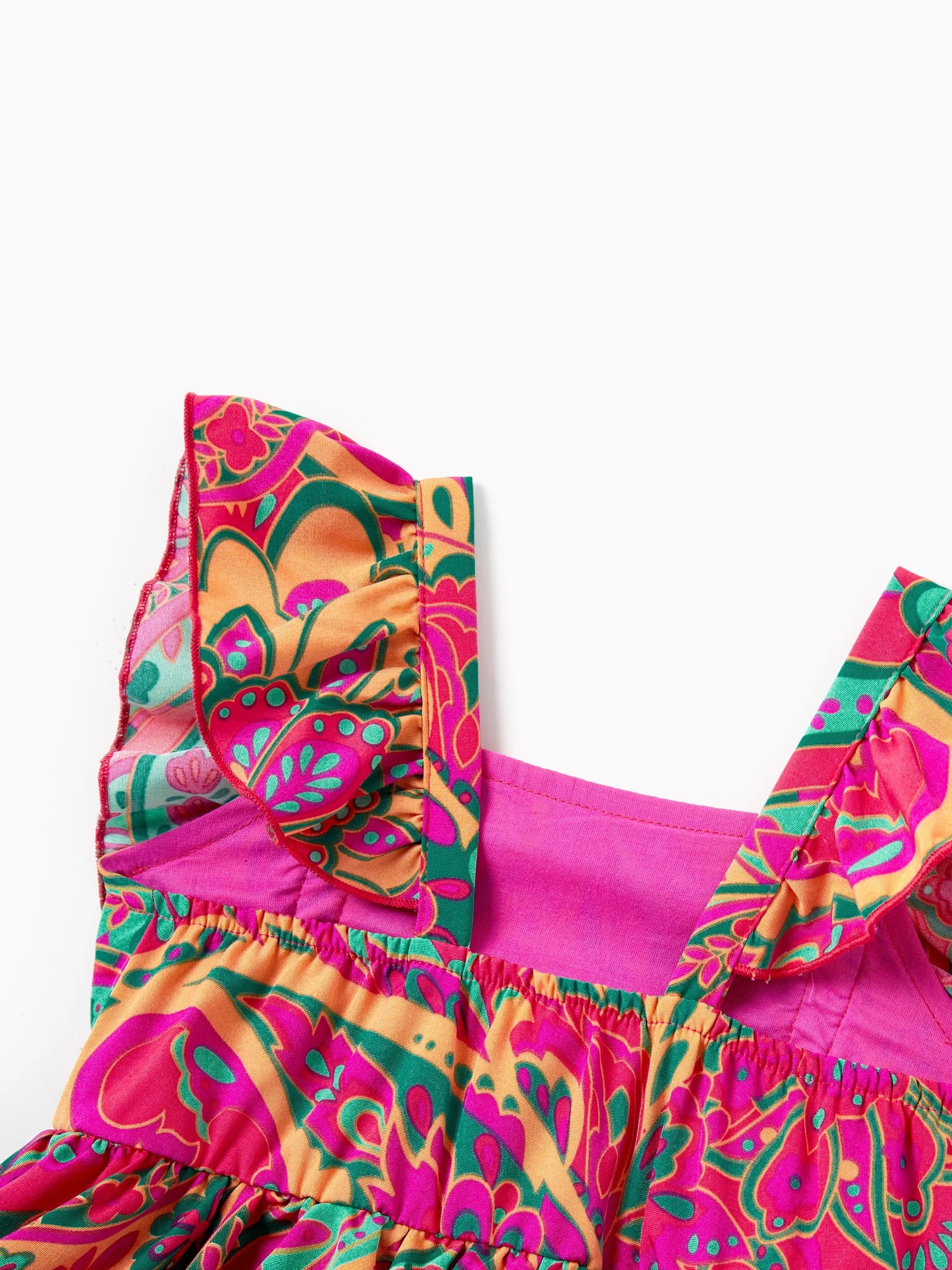 Daddy & Daughter Outfit Set Sleeveless Halter Belted Dress or Short-sleeve Collar Shirt for Summer Vacation Hot Pink - Image 14