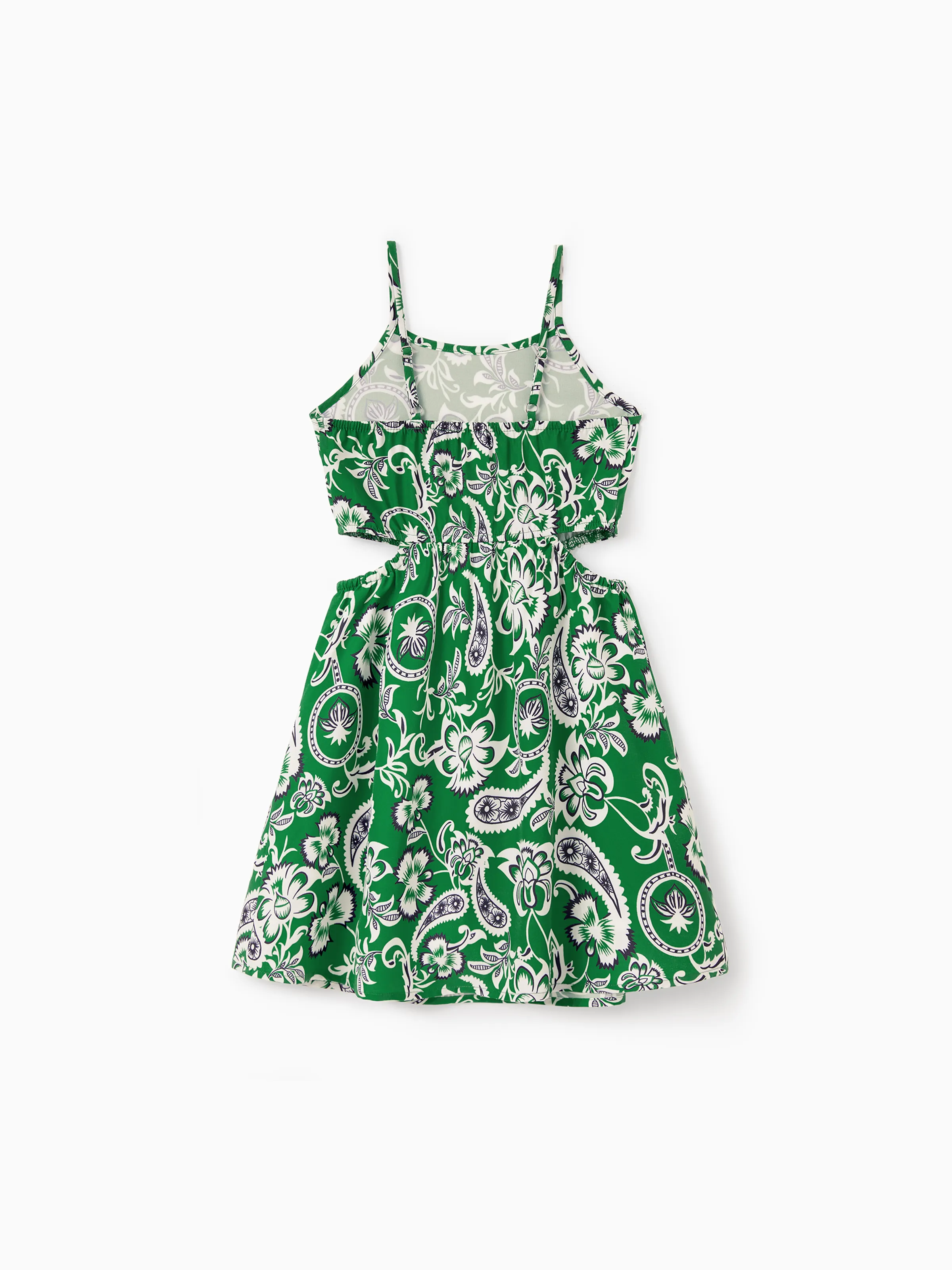 Daddy & Daughter Outfits Set Floral Print Short-sleeve Collar Shirt or Strappy Smocked Dress for Summer Vacation Green - Image 14