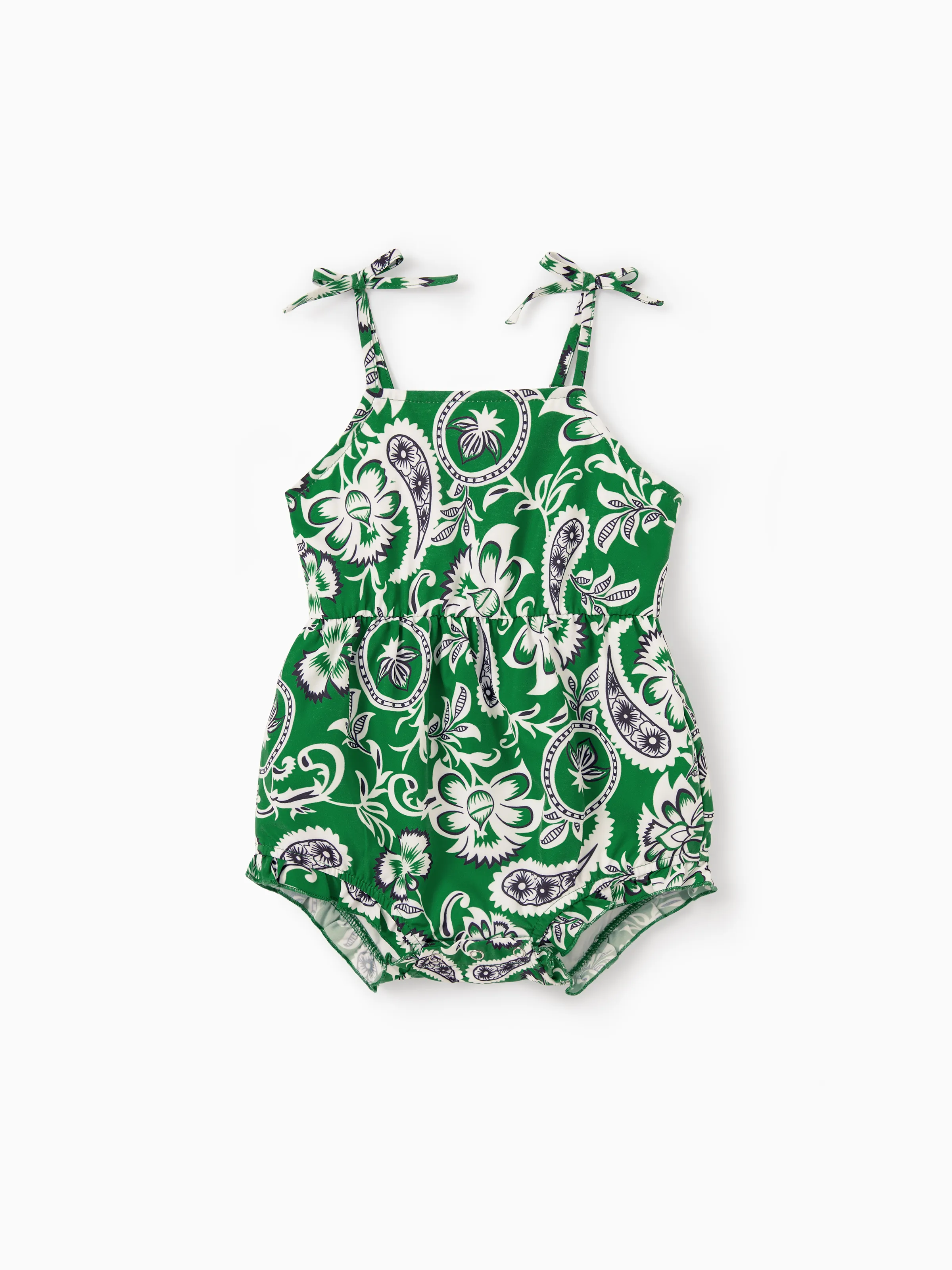 Daddy & Daughter Outfits Set Floral Print Short-sleeve Collar Shirt or Strappy Smocked Dress for Summer Vacation Green - Image 18