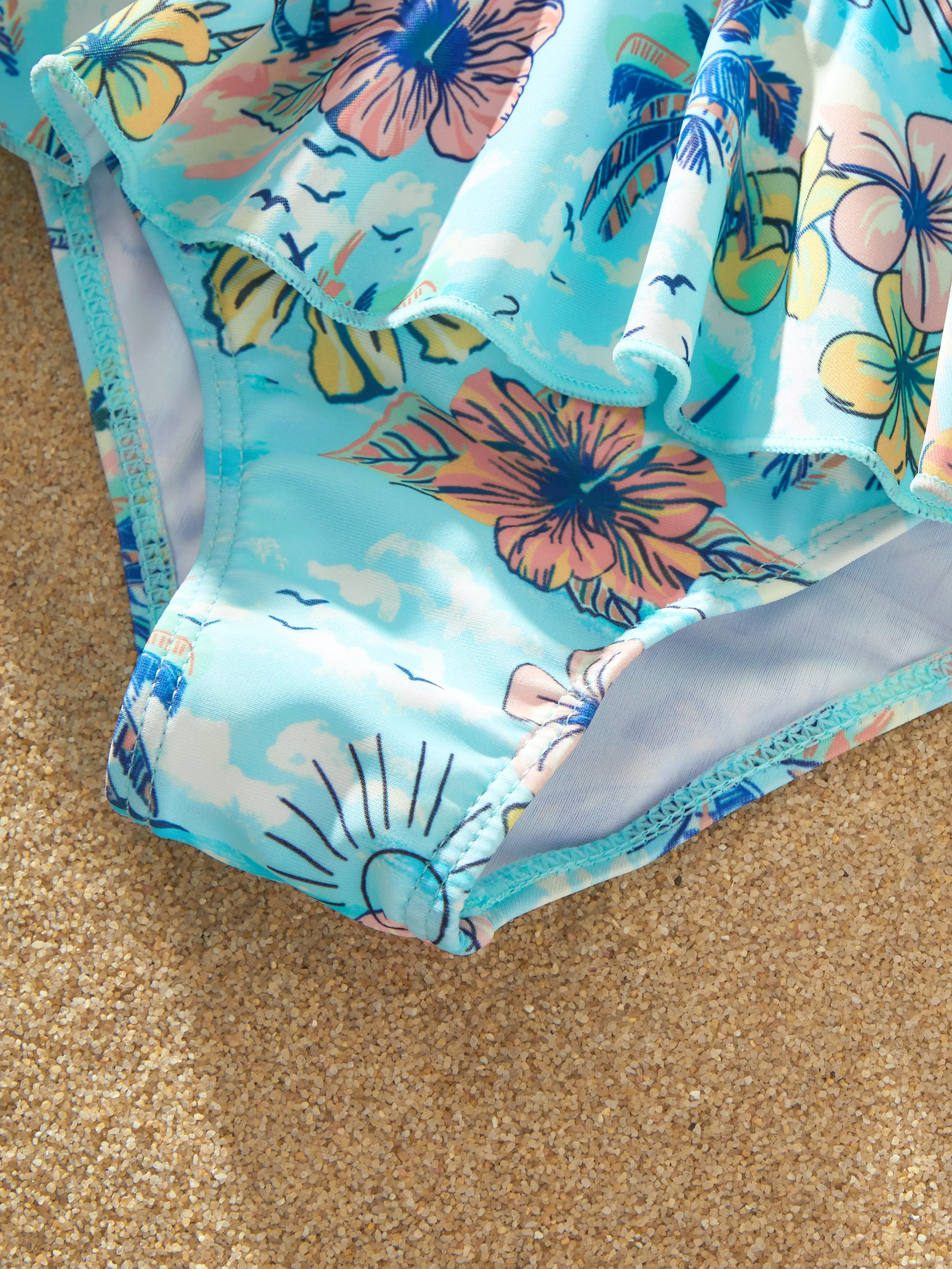 Daddy & Daughter Swimwear Tropical Print, Girl two-piece Swimsuit for Summer Beach Vacation Light Blue - Image 17