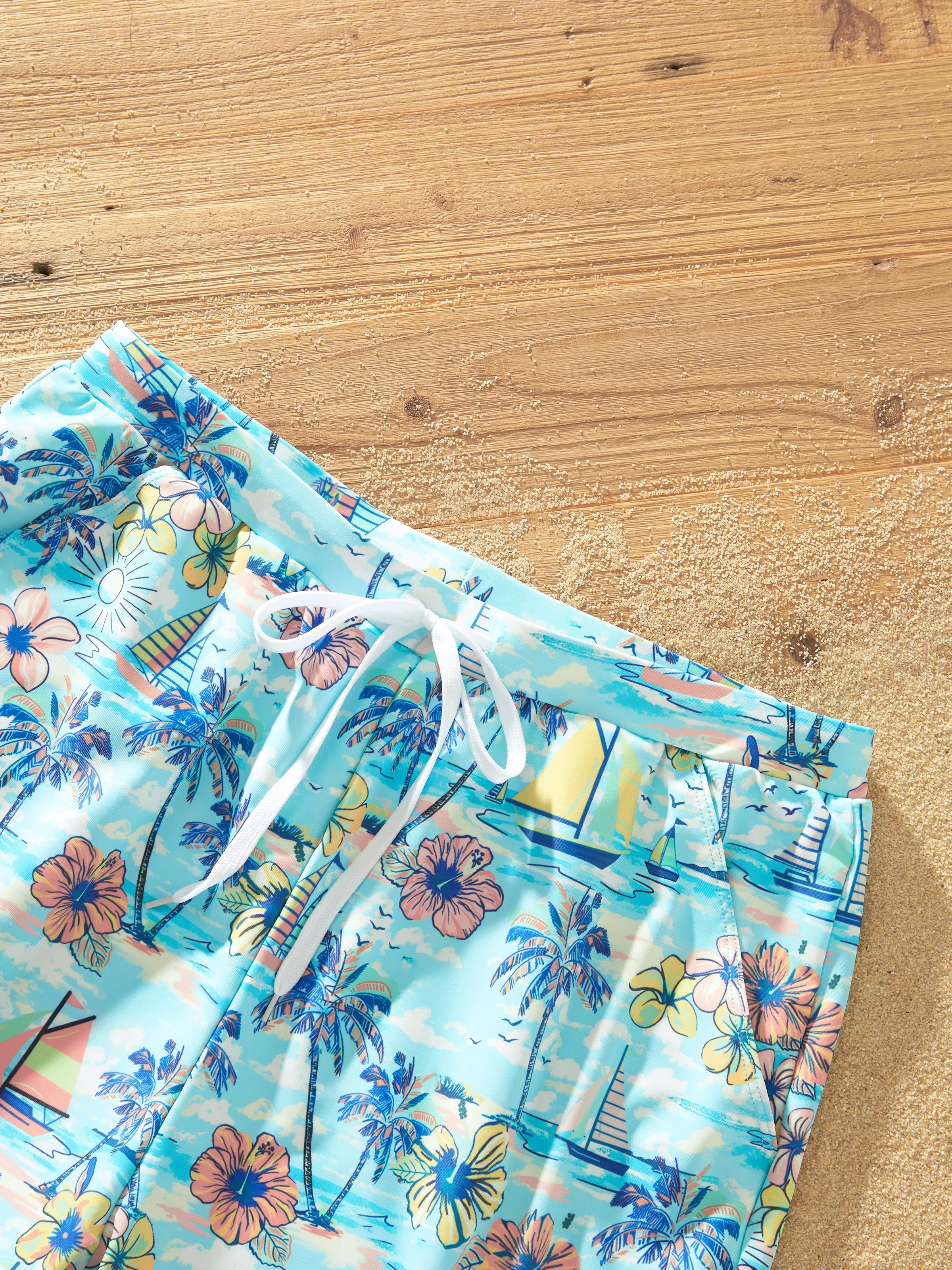Daddy & Daughter Swimwear Tropical Print, Girl two-piece Swimsuit for Summer Beach Vacation Light Blue - Image 8