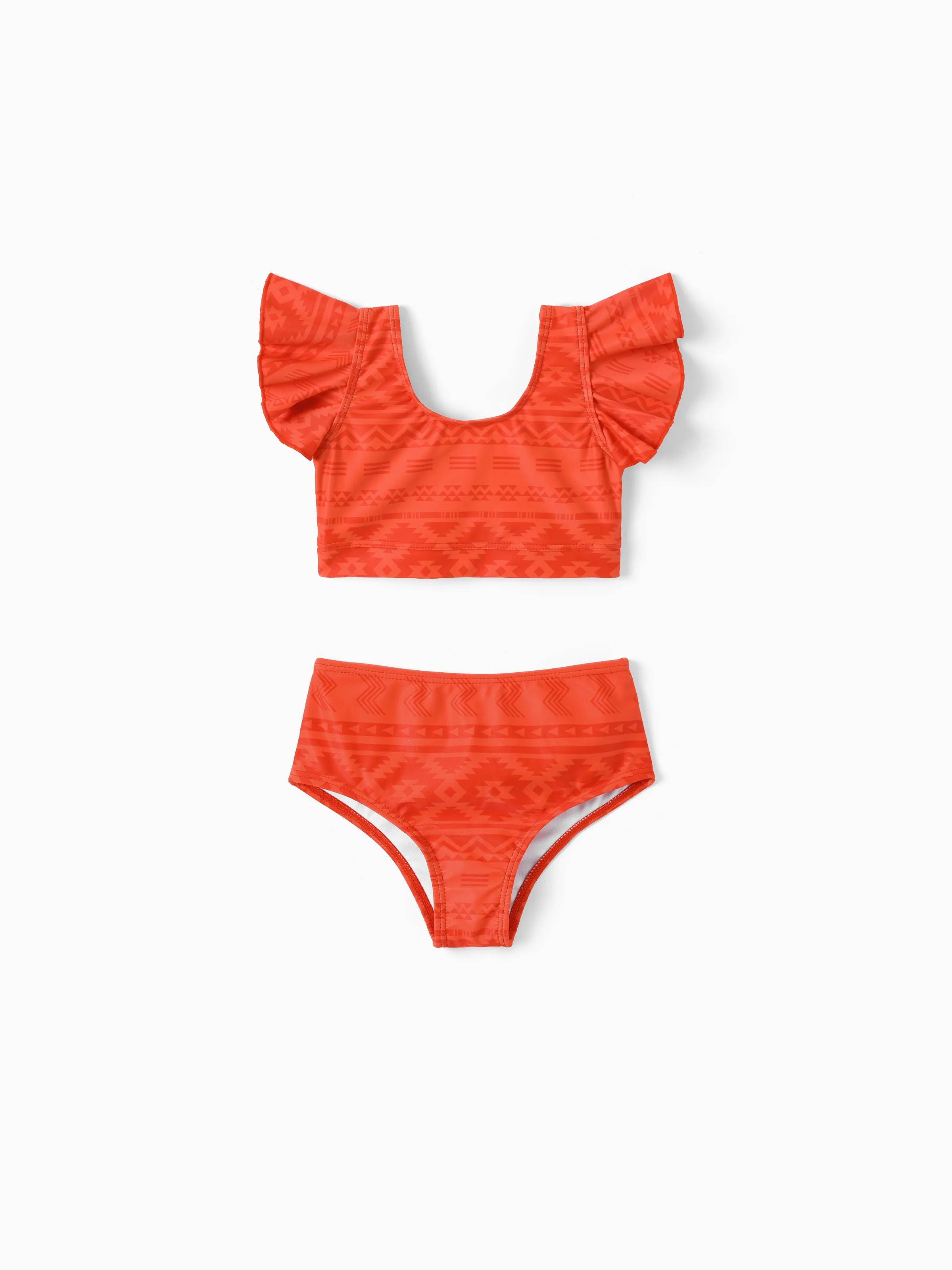 Daddy & Daughter Tropical Floral Print Swim Trunk or Ruffle Trim Bikini with Optional Beach Cover-Up Dress Orange - Image 3