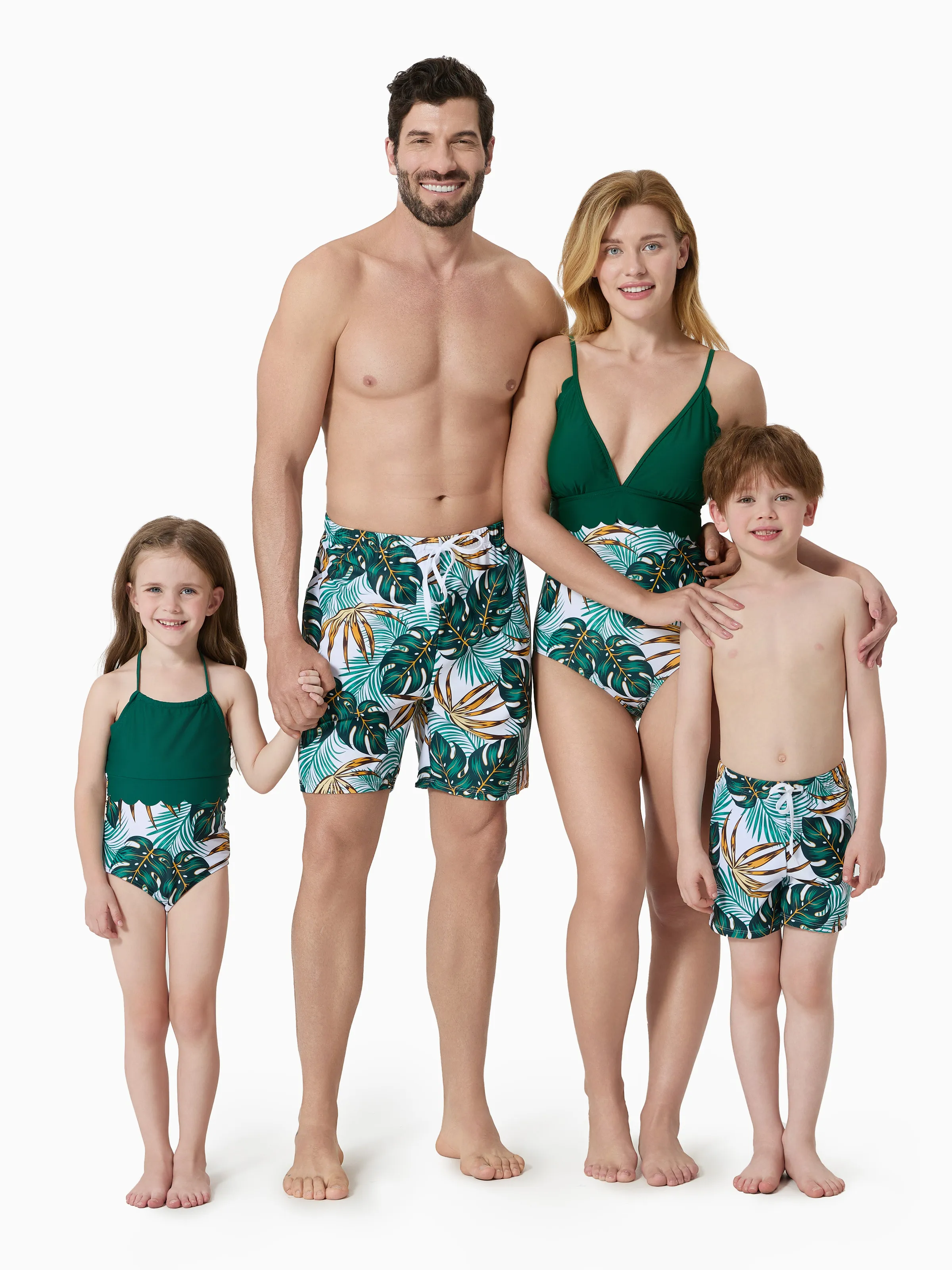 Daddy & Son Allover Plants Print Swim Trunks Shorts Dark Green - Image 2