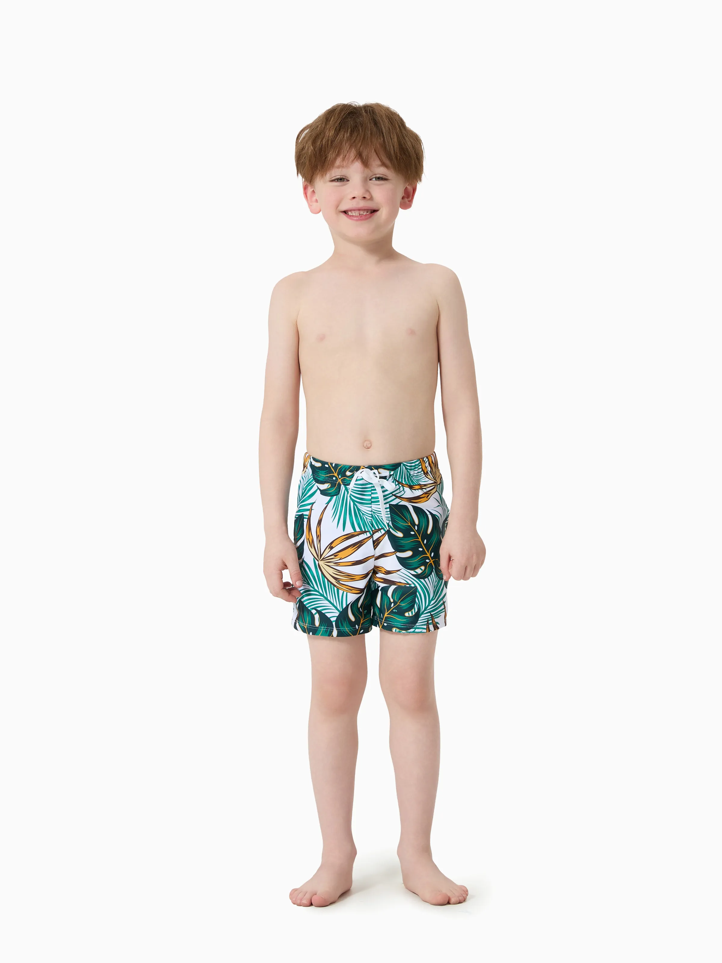 Daddy & Son Allover Plants Print Swim Trunks Shorts Dark Green - Image 8