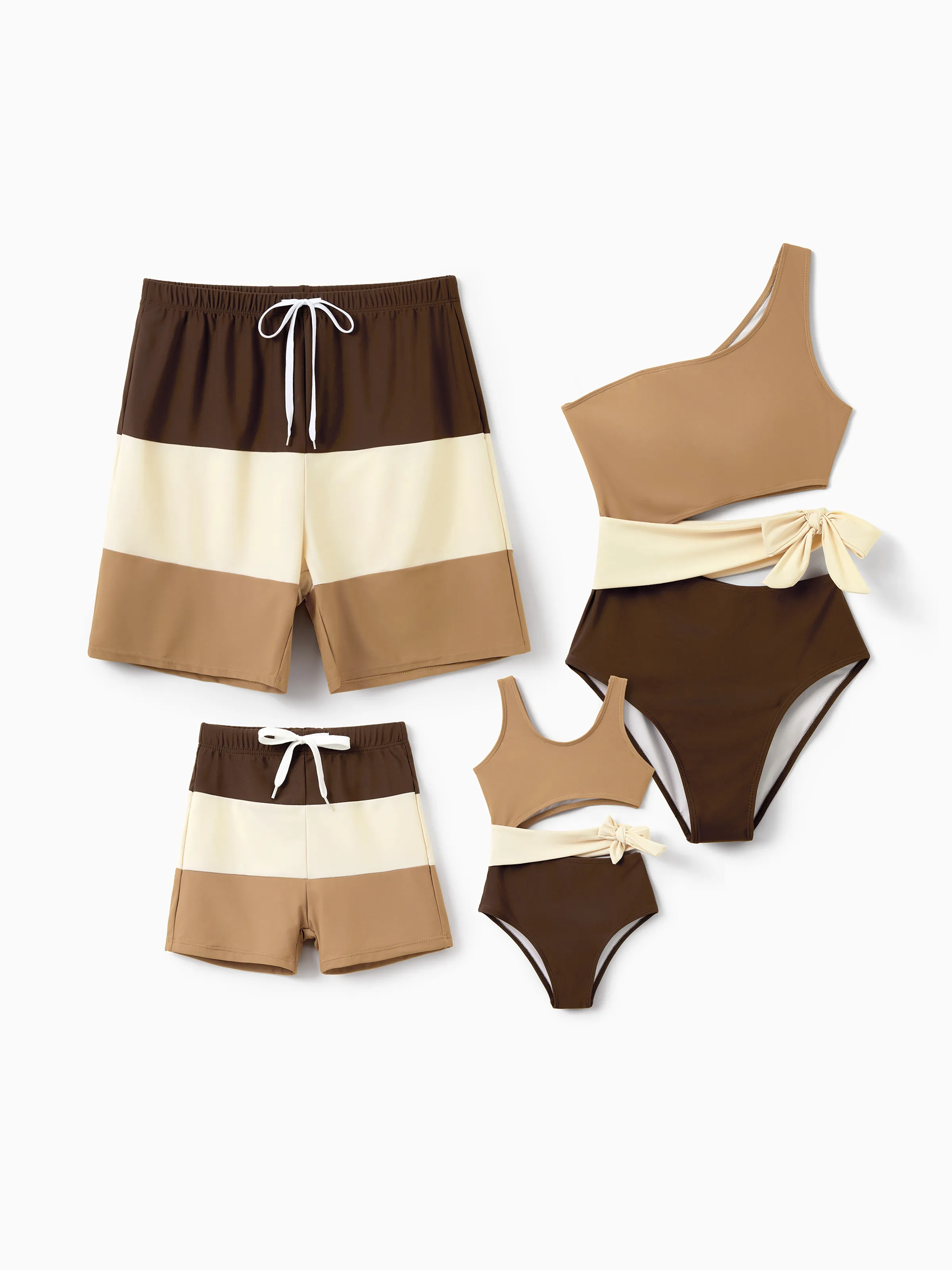 Daddy & Son Color Block Swimsuits Summer Beach Vacation Swimwear Coffee - Image 2