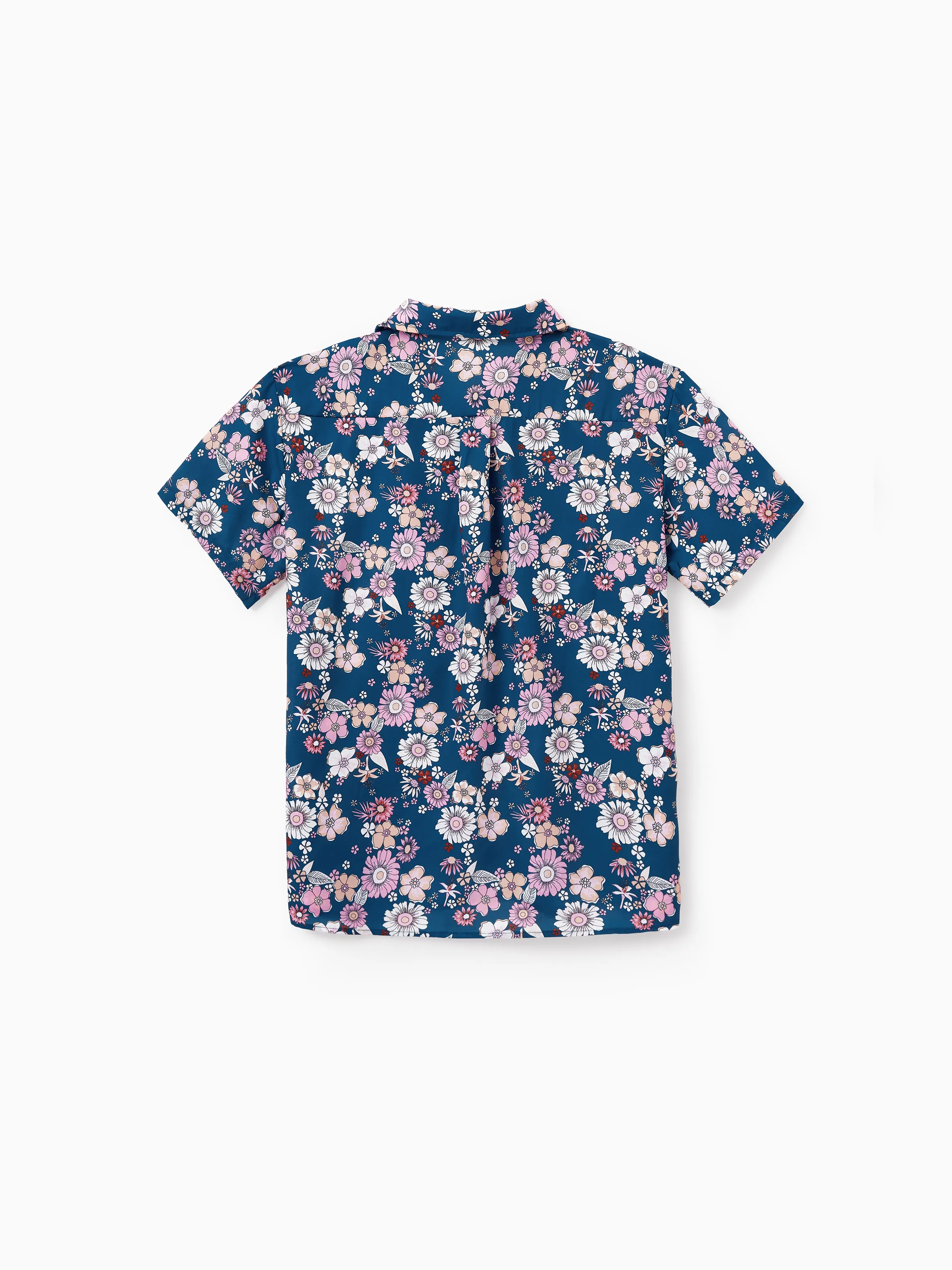 Daddy & Son outfits Floral Allover Print Short-sleeve Collar Shirt or Halter Sleeveless Dress for Summer Vacation CYAN- - Image 4