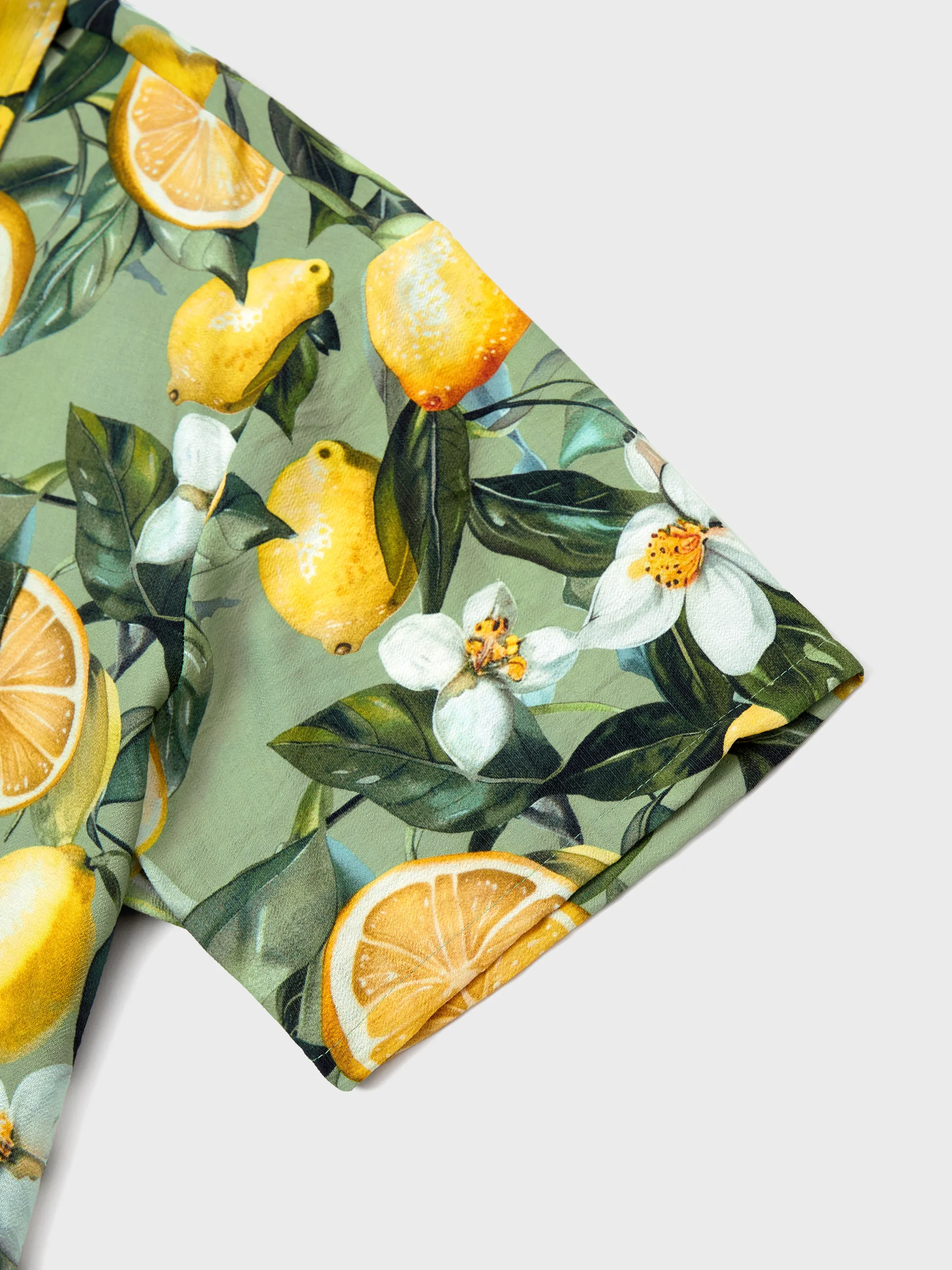 Daddy & Son Outfits – Lemon Print Hawaiian Shirts – Tropical Vacation Clothes for Men & Kids Green - Image 10