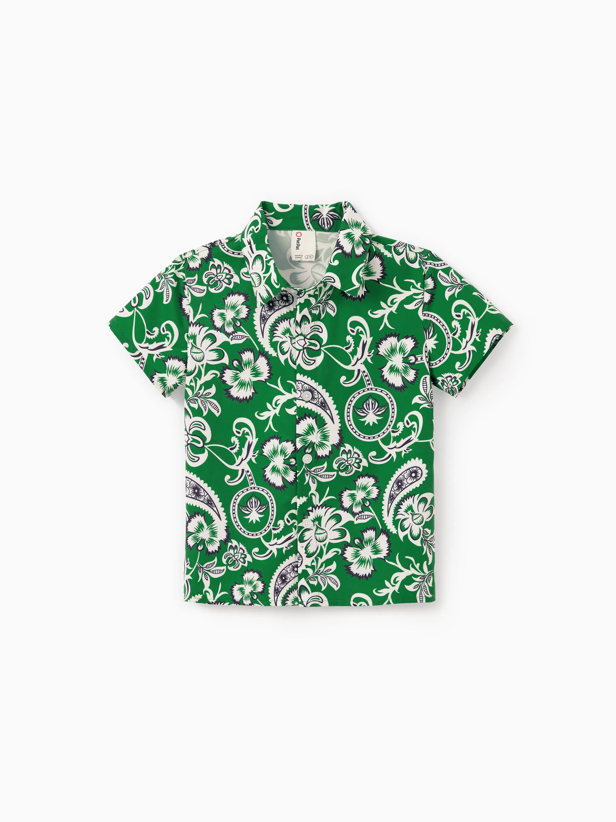 Daddy & Son Outfits Set Floral Print Short-sleeve Collar Shirt or Strappy Smocked Dress for Summer Vacation Green - Image 13