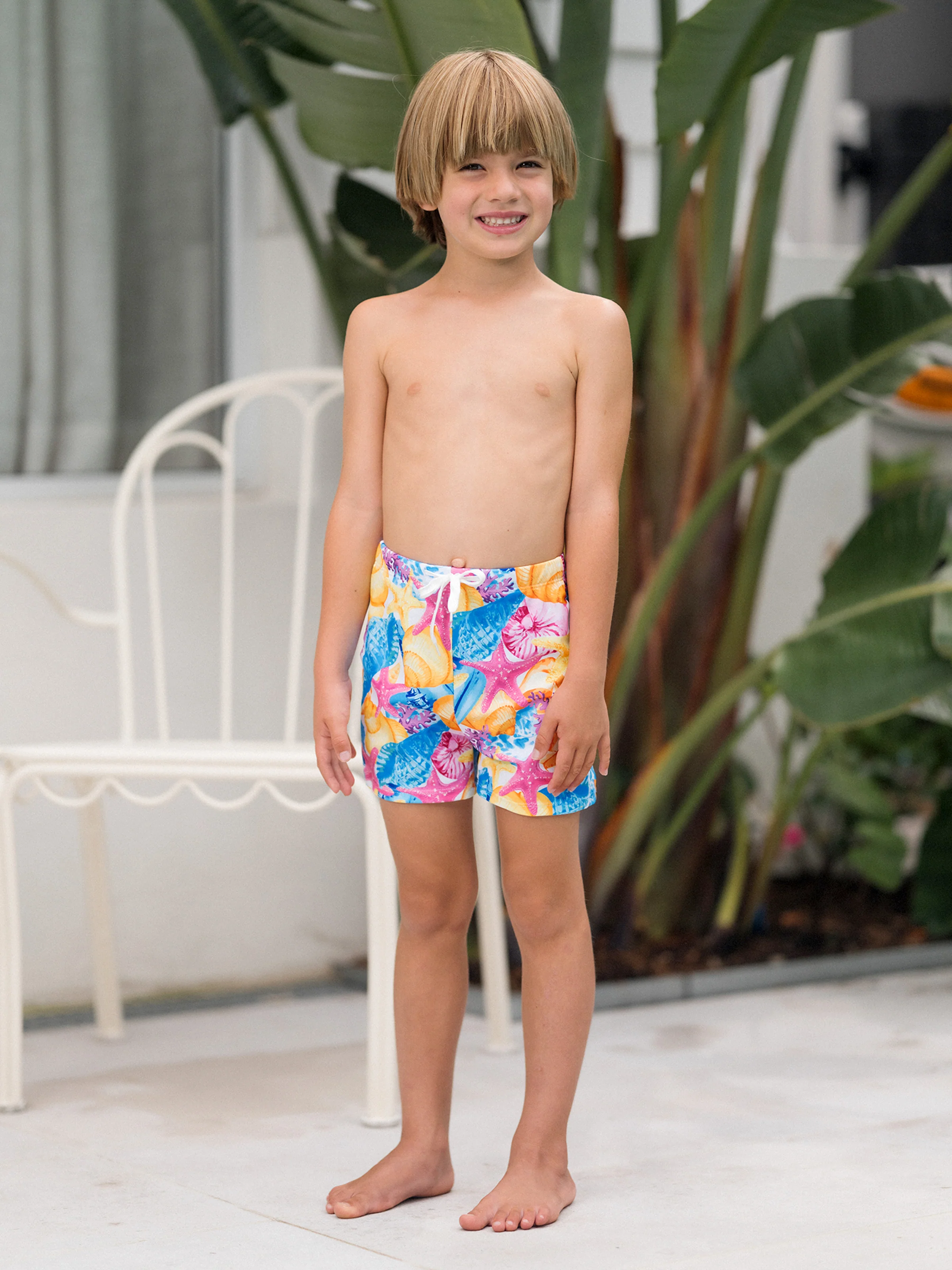 Daddy & Son Seashell & Starfish Print Swimsuits Ruched One-Piece & Swim Trunks Set Multi-color - Image 12
