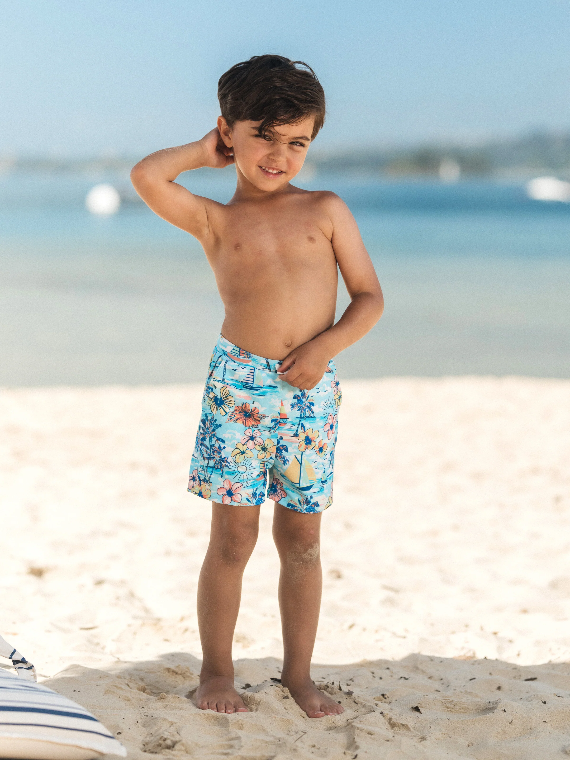 Mommy & me Swimwear Tropical Print, Mommy Tie-front Cutout One-piece Swimsuit, Girl two-piece Swimsuit Daddy & Son Swim Trunks Set for Summer Beach Vacation Light Blue - Image 18