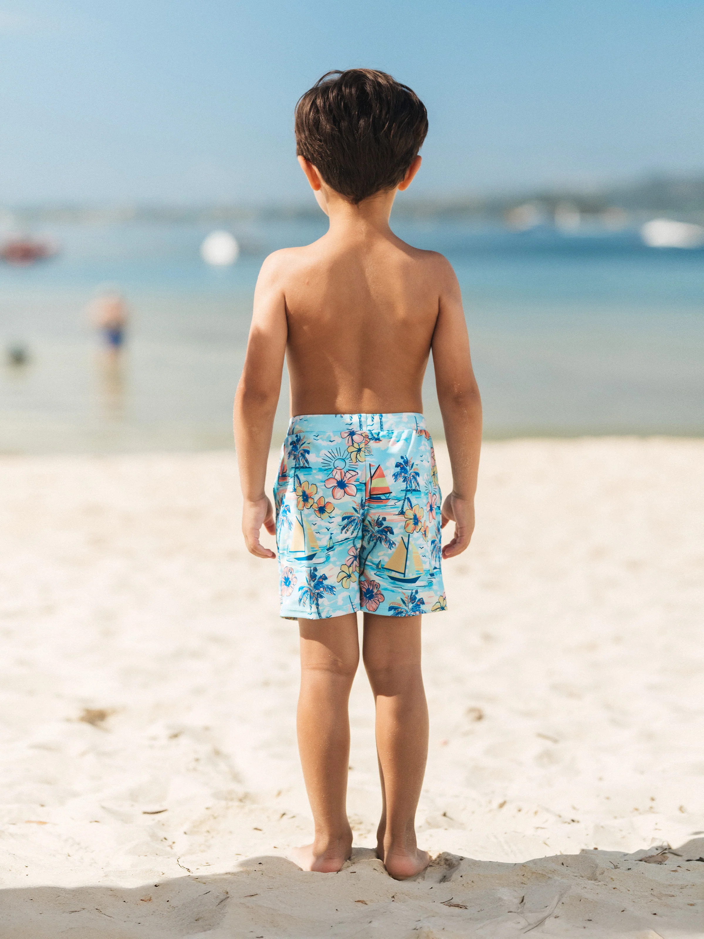 Mommy & me Swimwear Tropical Print, Mommy Tie-front Cutout One-piece Swimsuit, Girl two-piece Swimsuit Daddy & Son Swim Trunks Set for Summer Beach Vacation Light Blue - Image 19