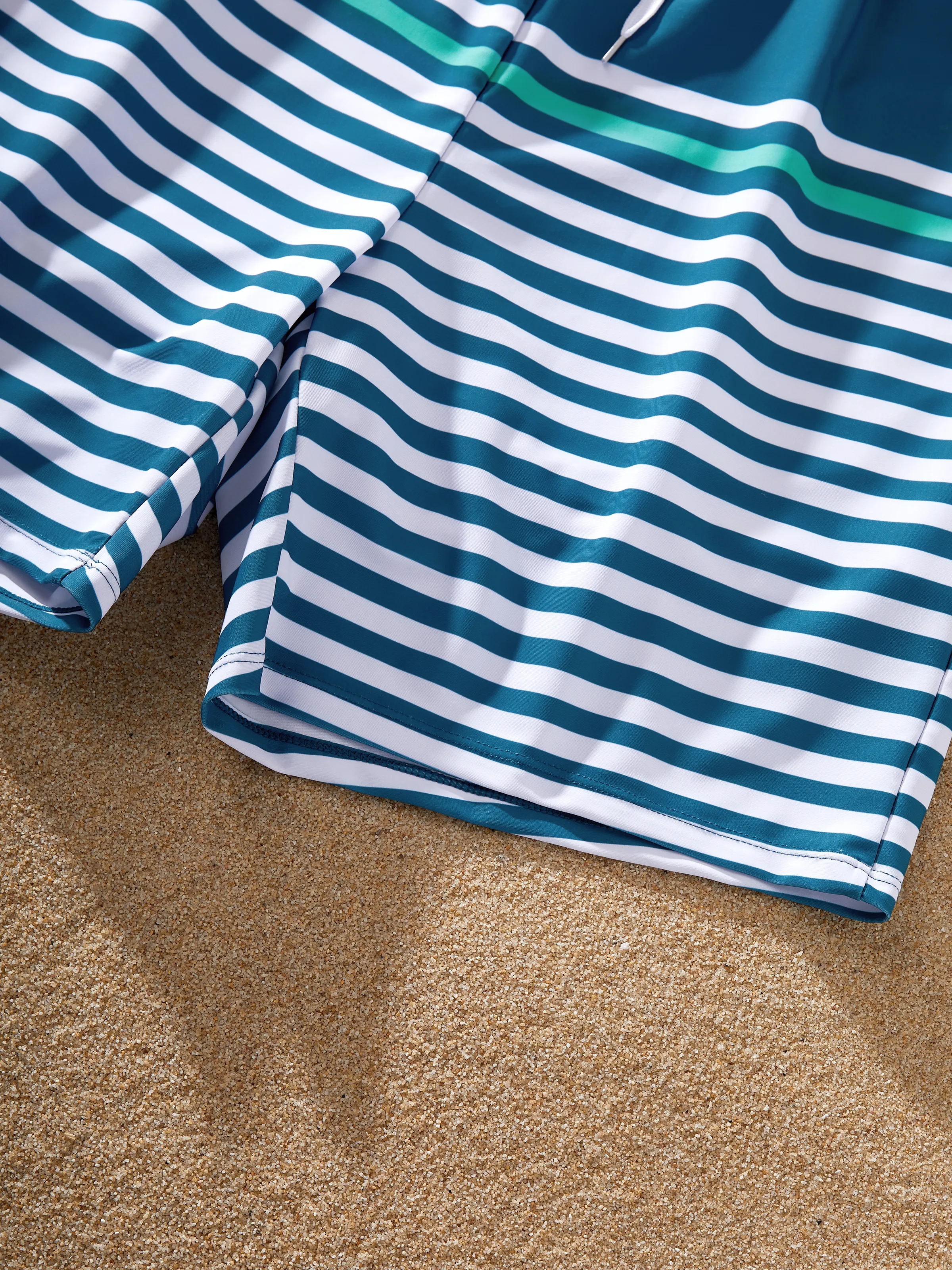 Daddy & Son Teal Striped Swimsuits Ruched Bikini & Swim Trunks Set Multi-color - Image 6