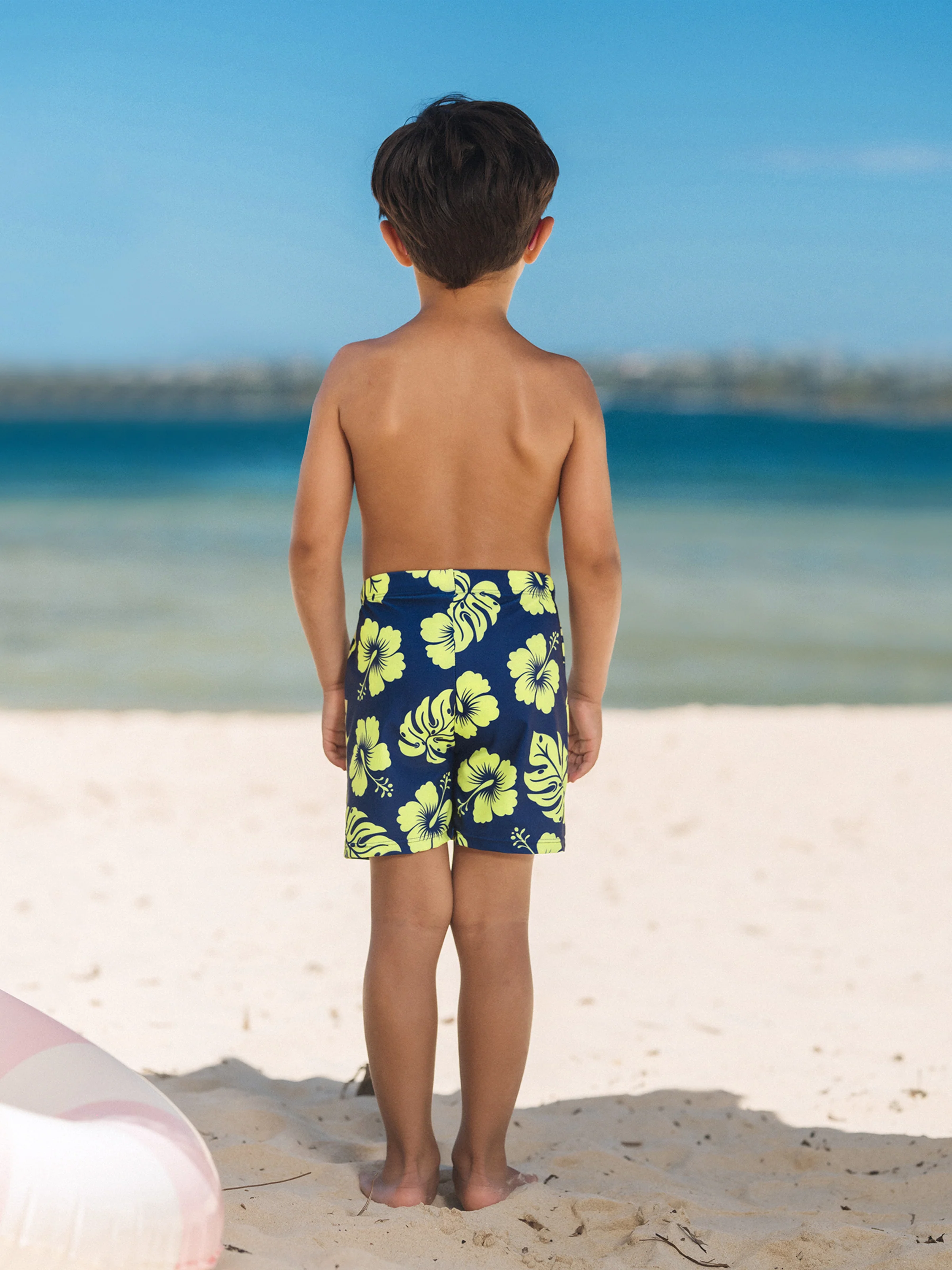 Daddy & Son Tropical Floral Swimsuits Halter Bikini & Swim Trunks Set Deep Blue - Image 12