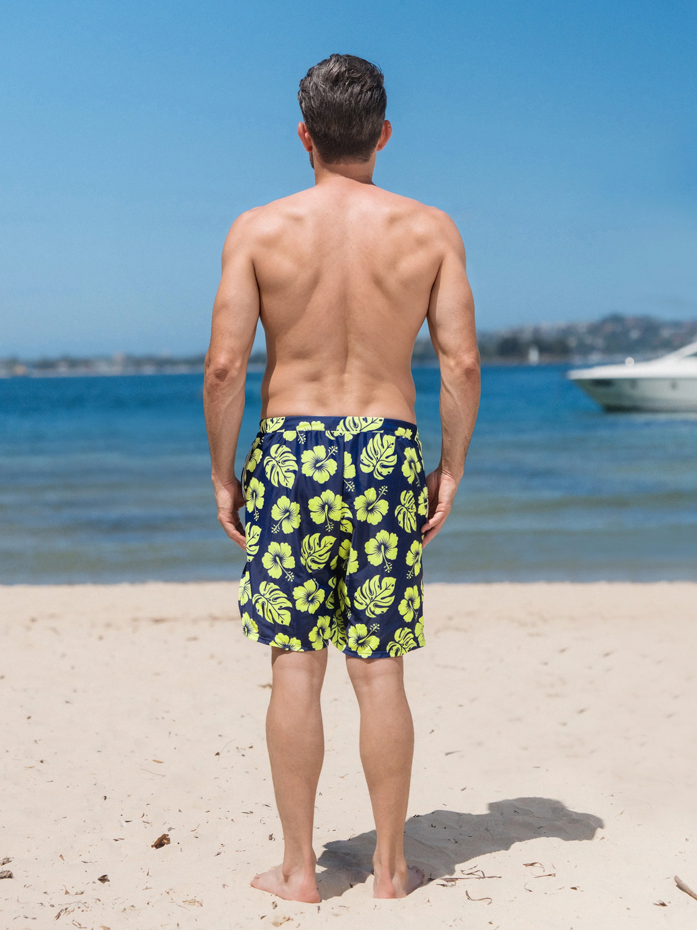 Daddy & Son Tropical Floral Swimsuits Halter Bikini & Swim Trunks Set Deep Blue - Image 5