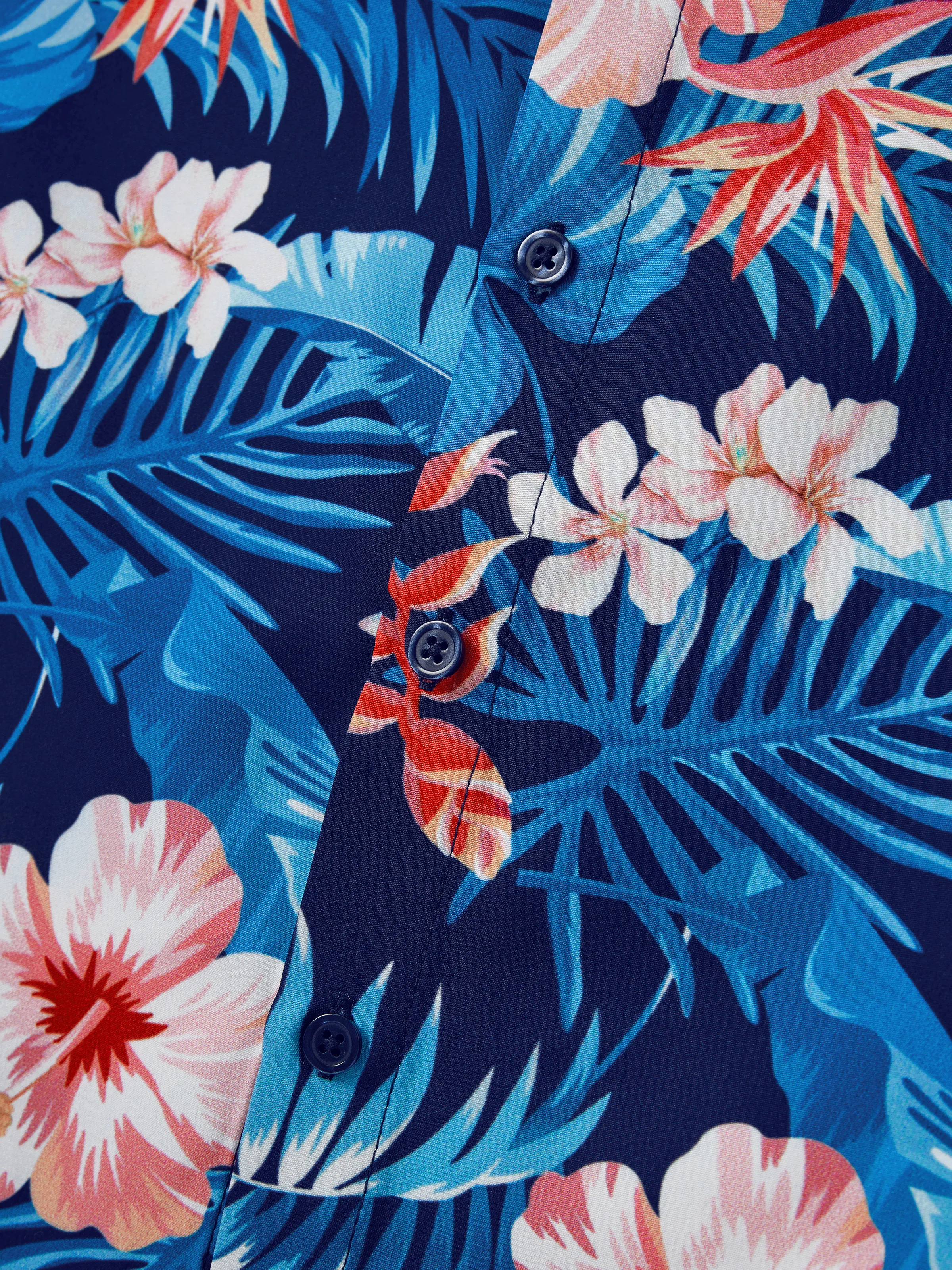 Daddy & Son Vacation Set Tropical Floral Print Shirt or Halter Dresses for Dad, Mom, Kids & Baby, Perfect for Summer Holidays & Family Photos Deep Blue - Image 13