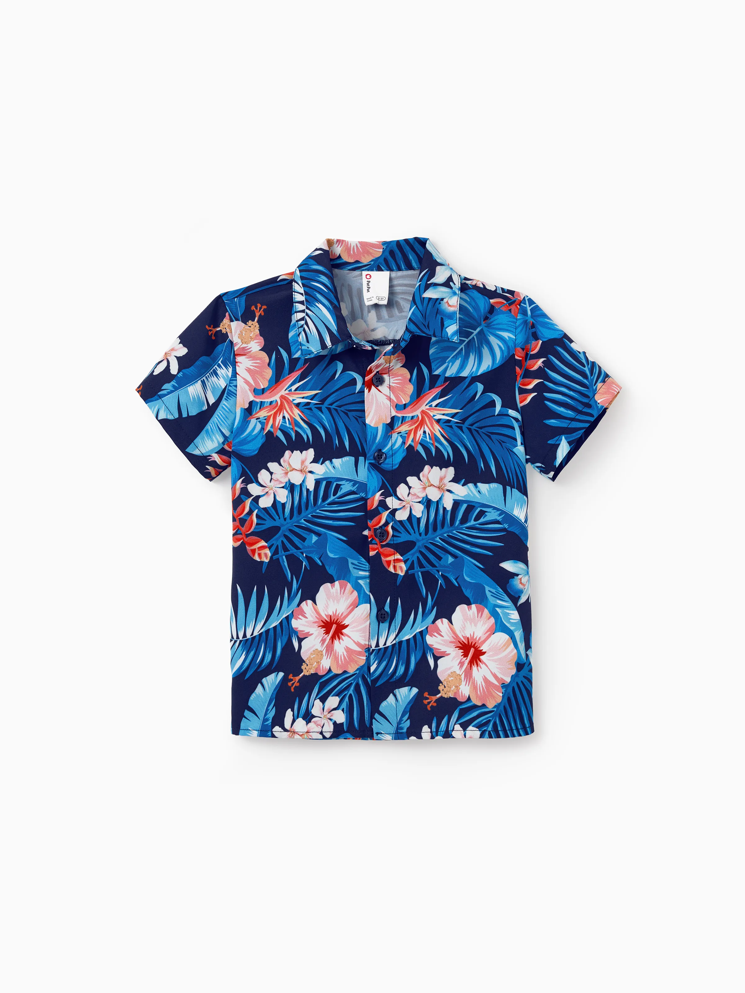 Daddy & Son Vacation Set Tropical Floral Print Shirt or Halter Dresses for Dad, Mom, Kids & Baby, Perfect for Summer Holidays & Family Photos Deep Blue - Image 9