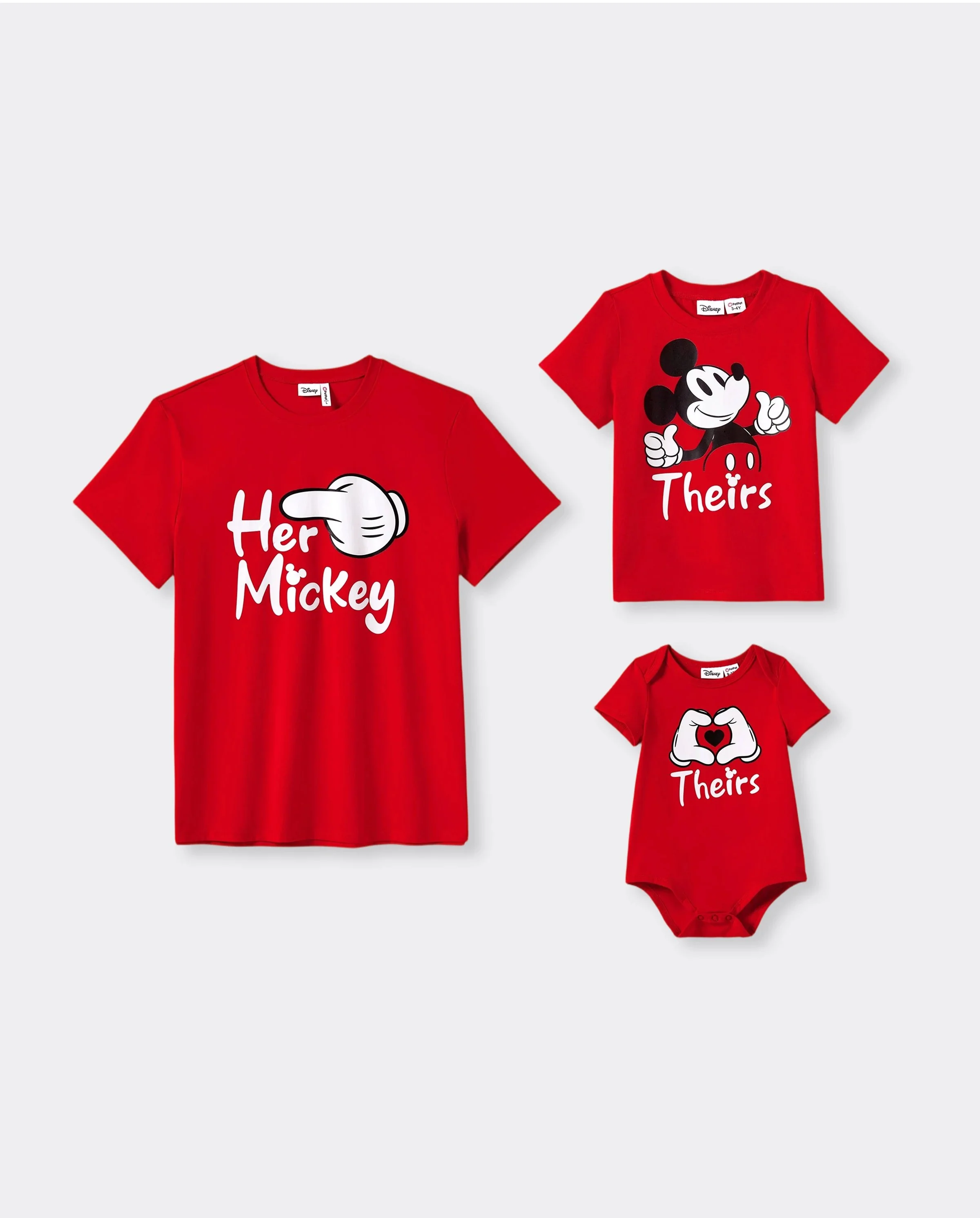 Disney Mickey and Friends Daddy & Daughter Funny Gesture Cotton T-shirt/Dress/Romper for Gift Red