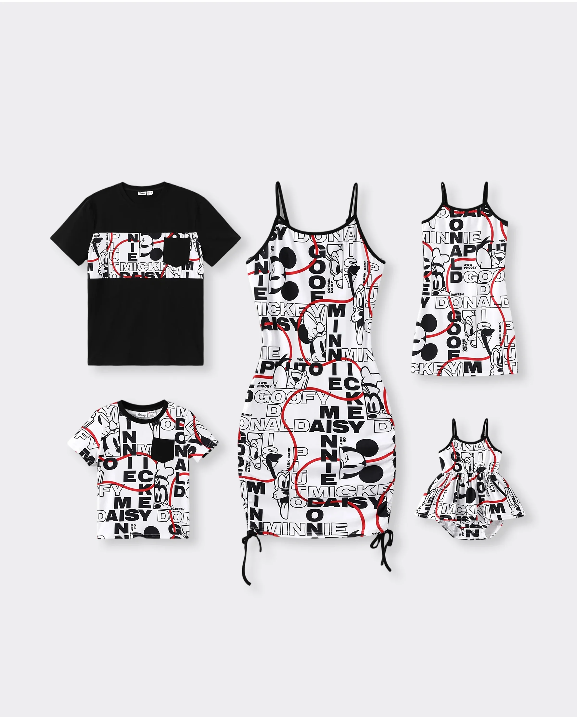 Disney Mickey and Friends Family Matching Graffiti Casual Dress/T-shirt/jumpsuit Black
