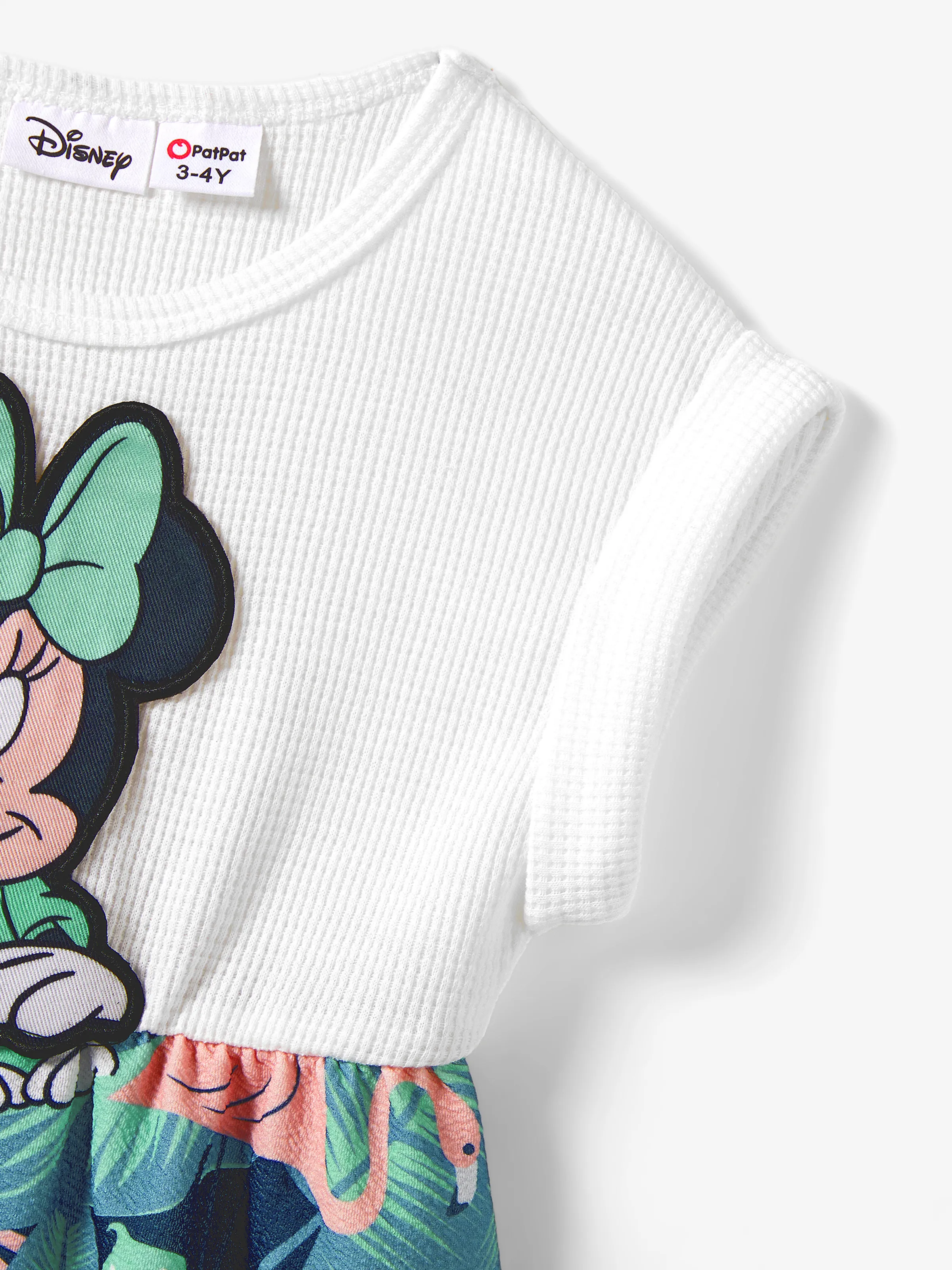 Disney Mickey and Friends Family Matching Tropical Botanical Print Waffle Fabric T-shirt/Dress greenwhite - Image 9