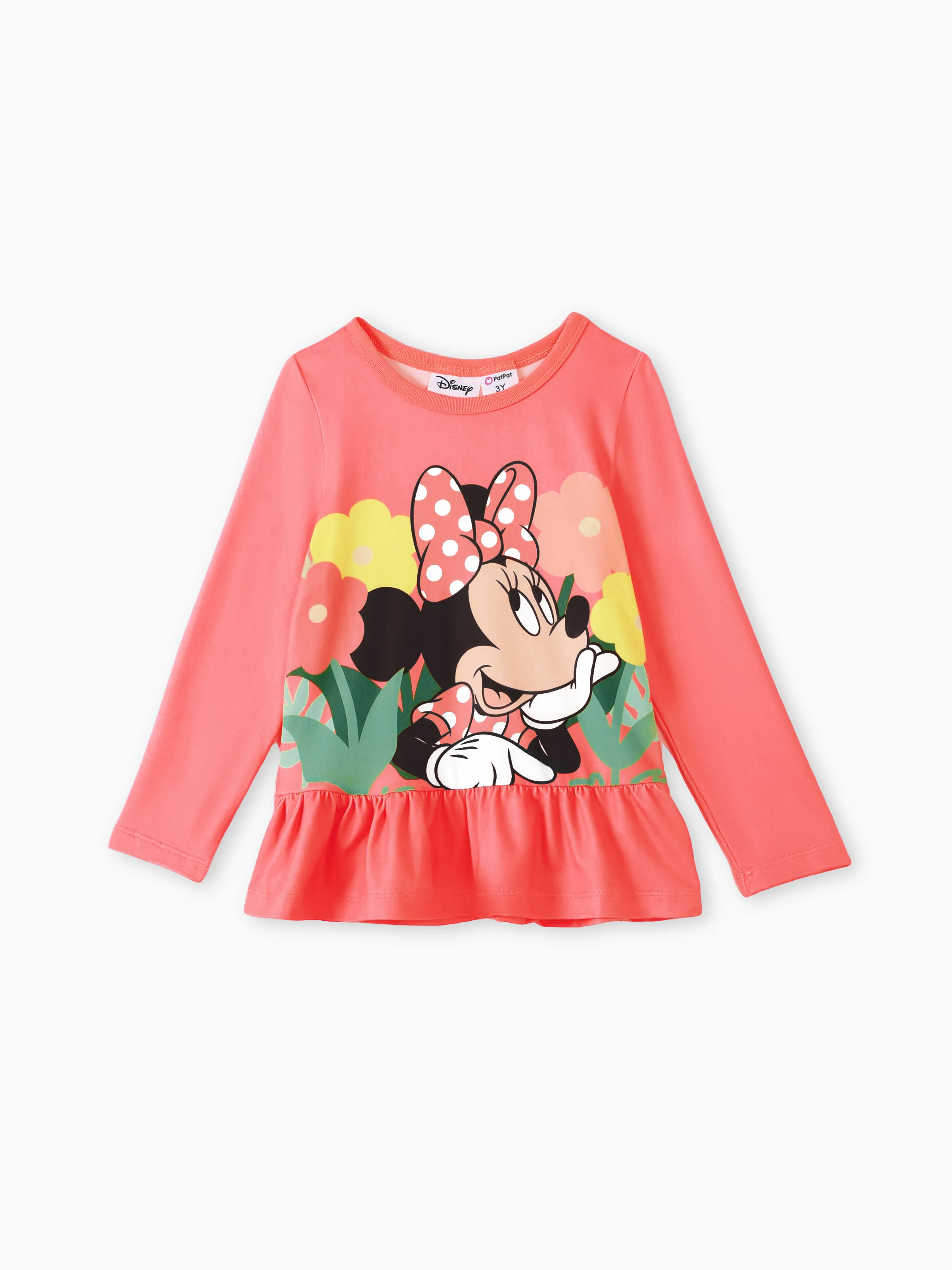 Disney Mickey and Friends Toddler Girl 2pcs Minnie Character Print Peplum Long-sleeve Tee and Bowknot Pants Set Light Red - Image 2