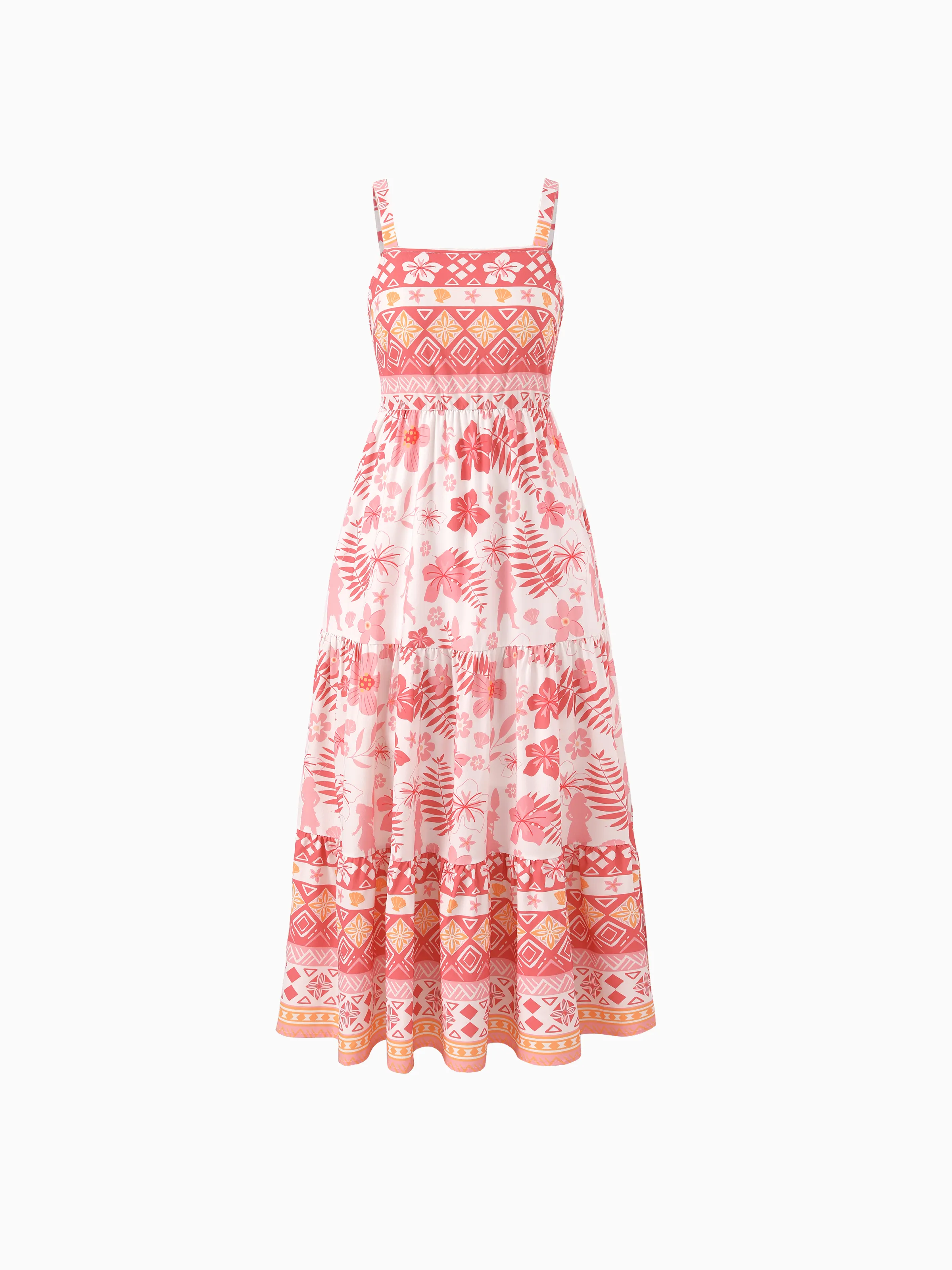 Disney Princess Mommy and Me Moana Floral Dresses with Ruffle Straps for Summer Family Outings & Photos Pink - Image 3