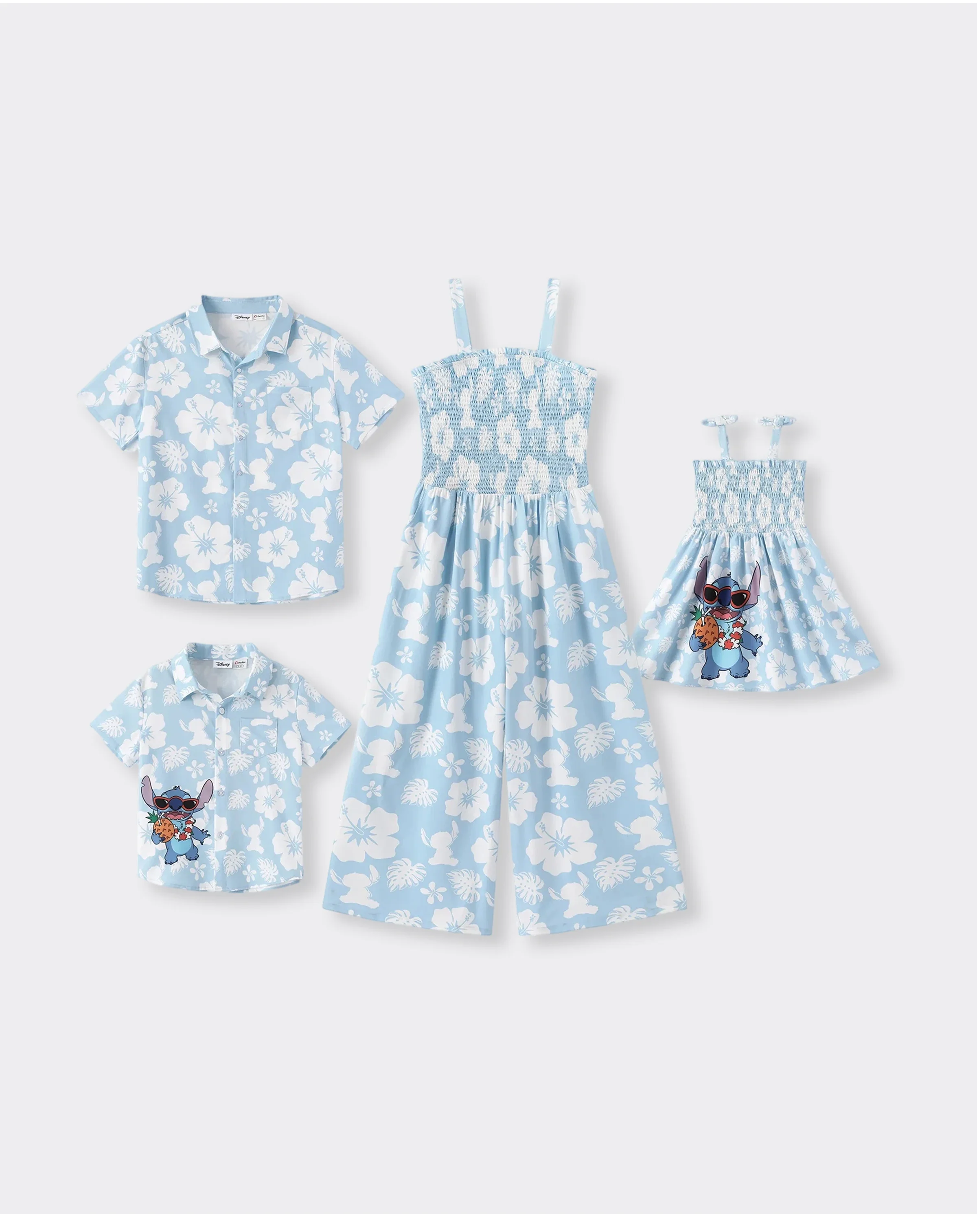 Disney Stitch Matching Family Tropical Floral Jumpsuit/ Dress/ Shirt Light Blue