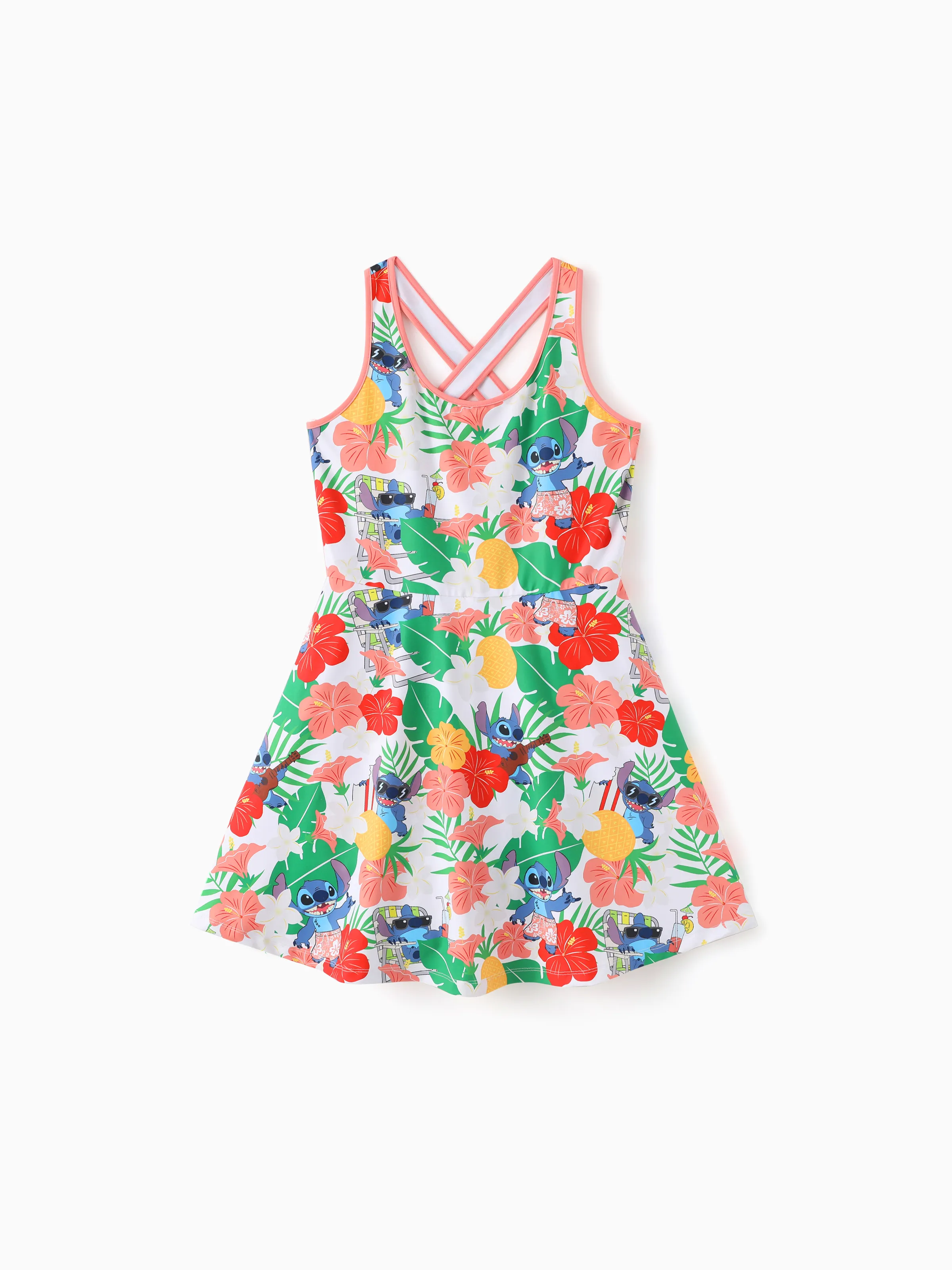 Disney Stitch Matching Family Tropical Floral Sporty Dress/ Cotton Top Multi-color - Image 3