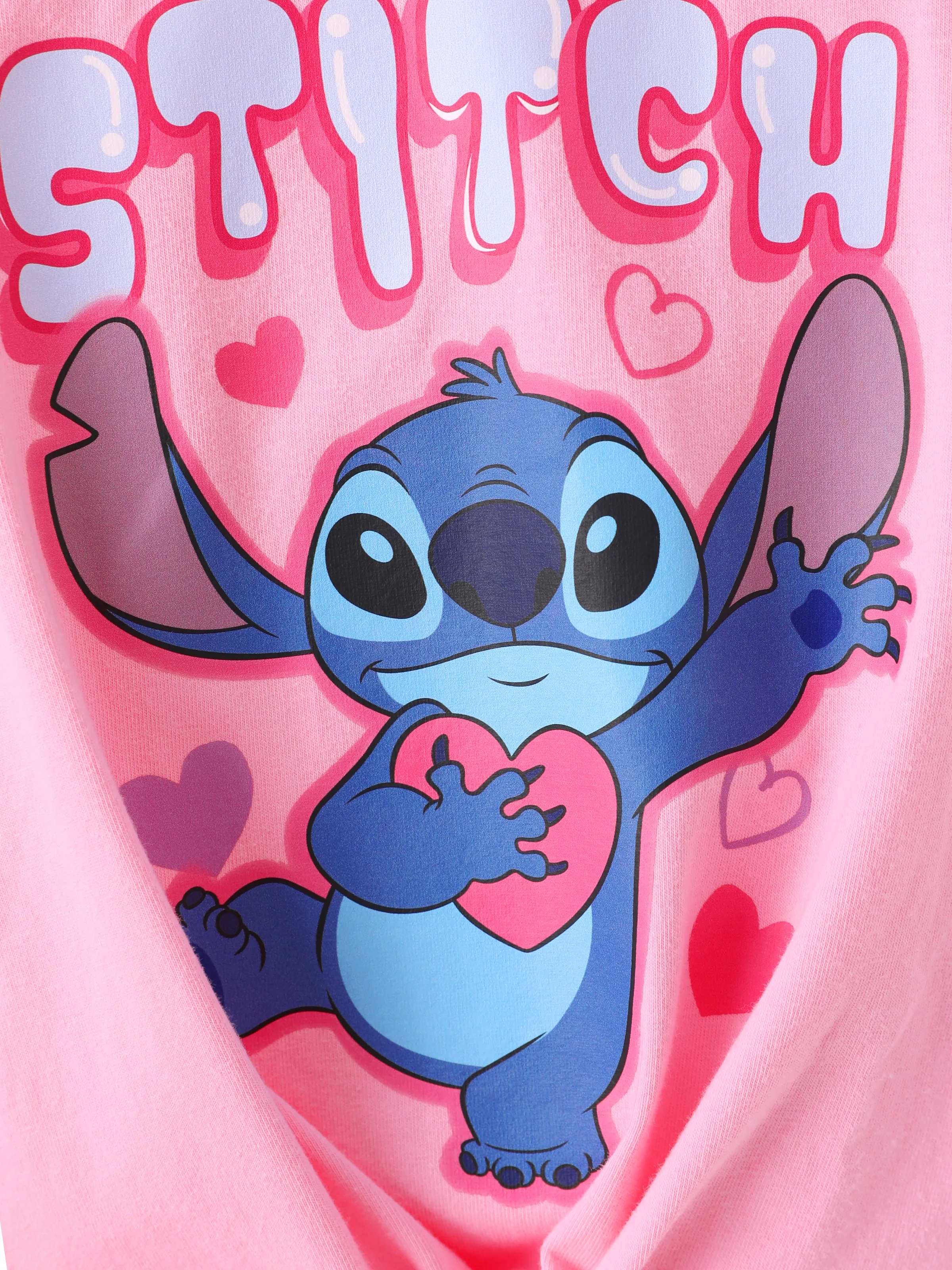 Disney Stitch Toddler/Kids Girl Stitch 2pcs Tie Front Longsleeves Top and Pattern Flared Pant Set Pink - Image 2