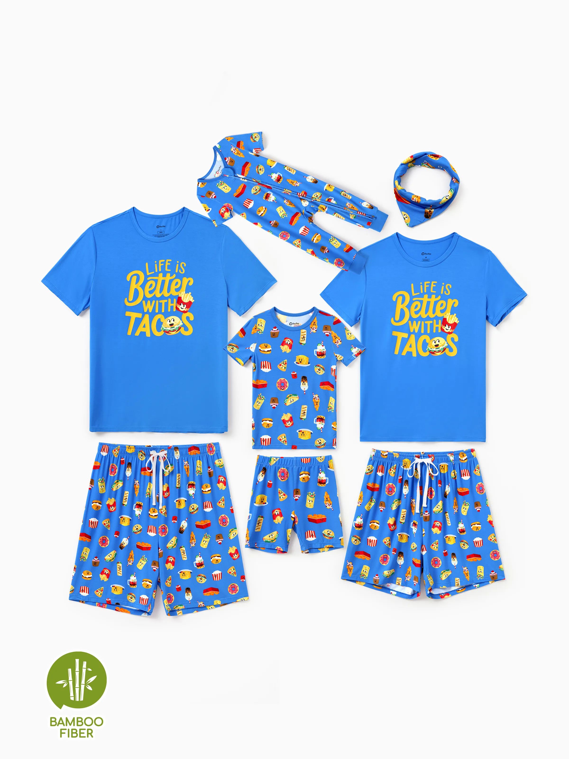 Family Matching Bamboo Pajamas Buttery Soft Bamboo PJs for Men Women Kids Toddler, Cute Burger & Fries Print Short Sleeve Sleepwear (Snug-Fitting for Children) Royal Blue - Image 2