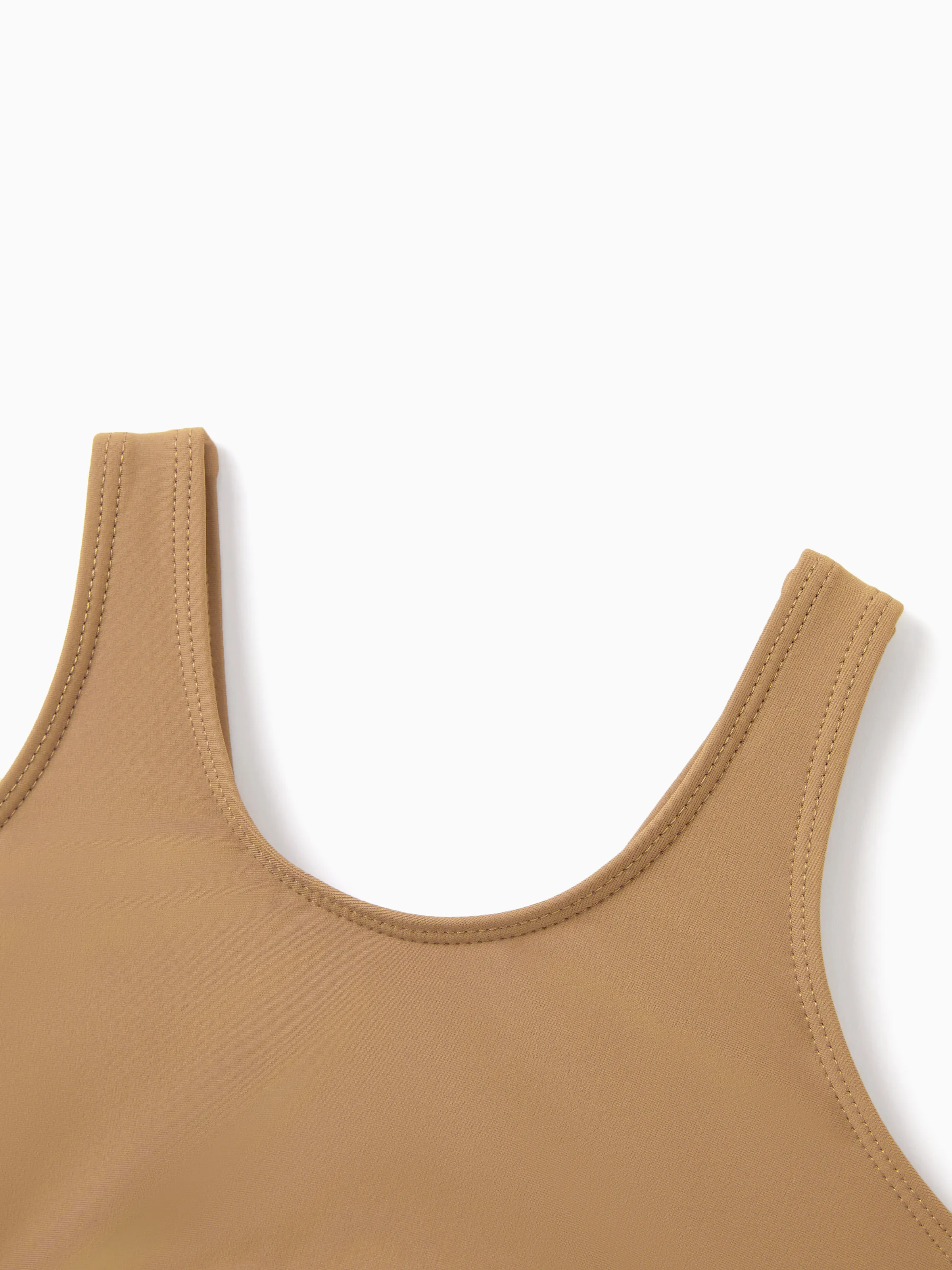 Family Matching Color Block Swimsuits, Mommy and Me One-Shoulder Cutout Bikini Set, Daddy and Son Color Block Swim Trunks, Summer Beach Vacation Swimwear Coffee - Image 8