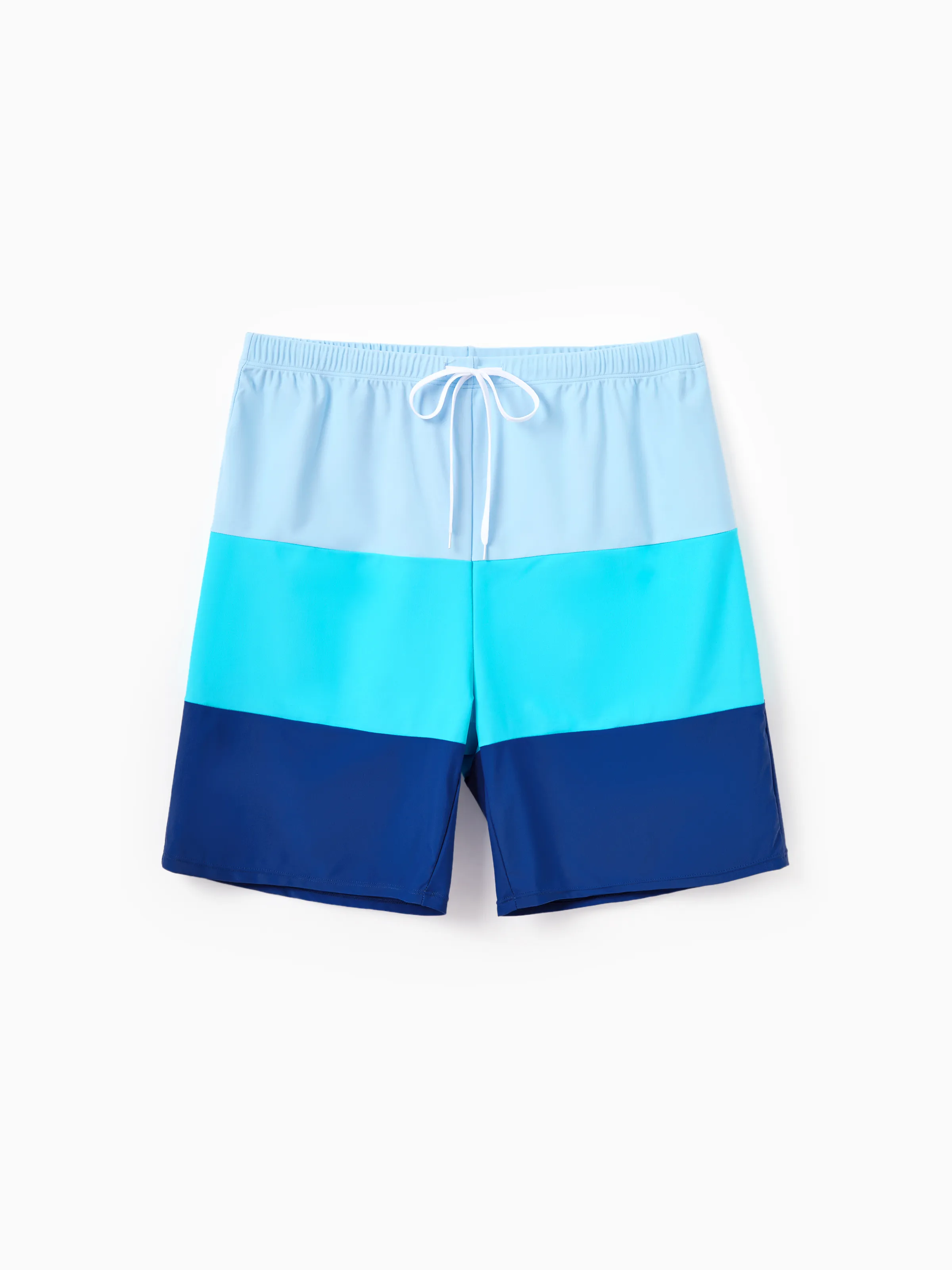 Family Matching Color Block Swimsuits One Shoulder Swim Dress / Swim Trunks Set Blue - Image 17