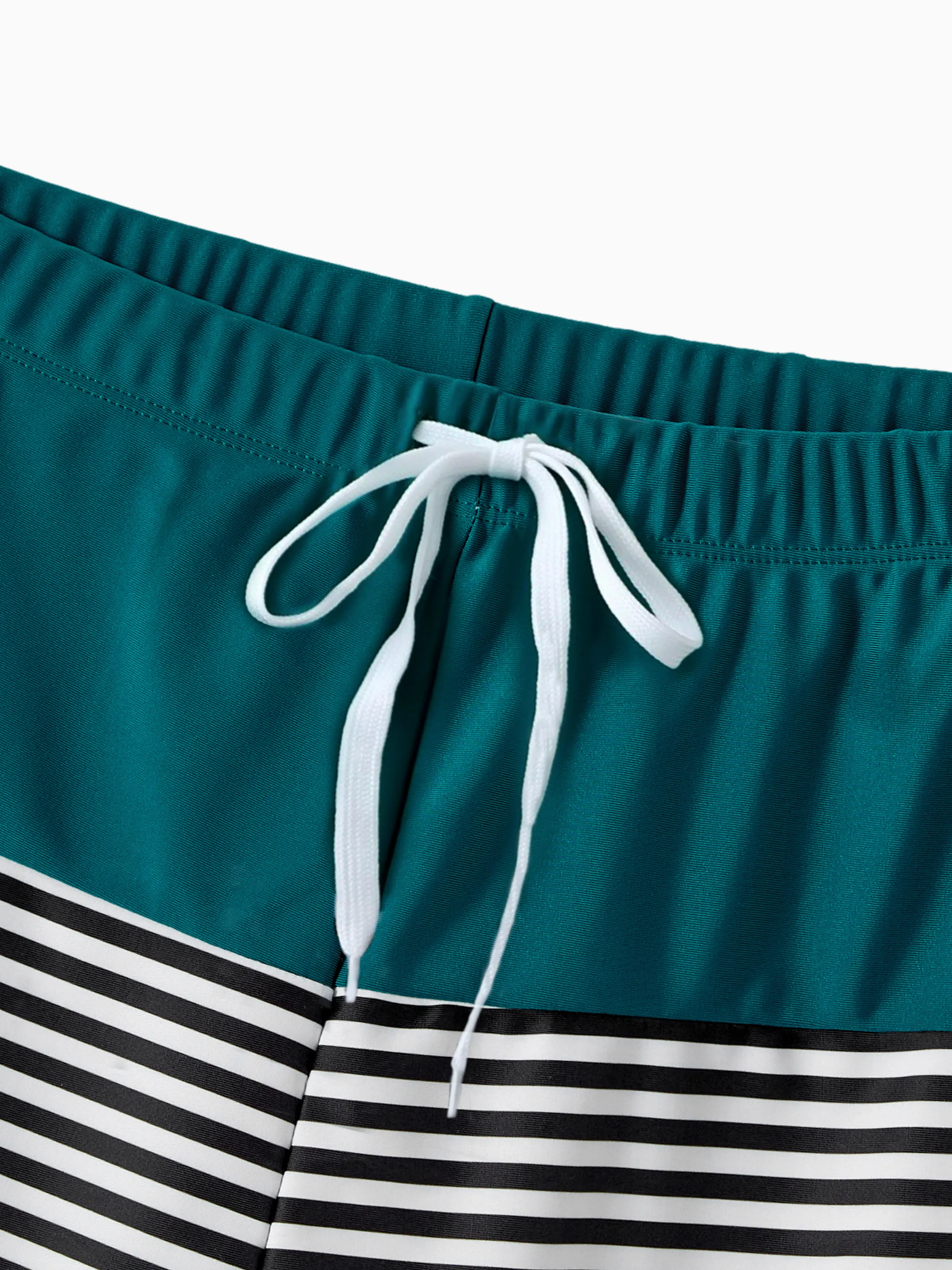 Family Matching Colorblock One Shoulder Cut Out One-piece Swimsuit and Striped Spliced Swim Trunks Shorts DeepTurquoise - Image 21