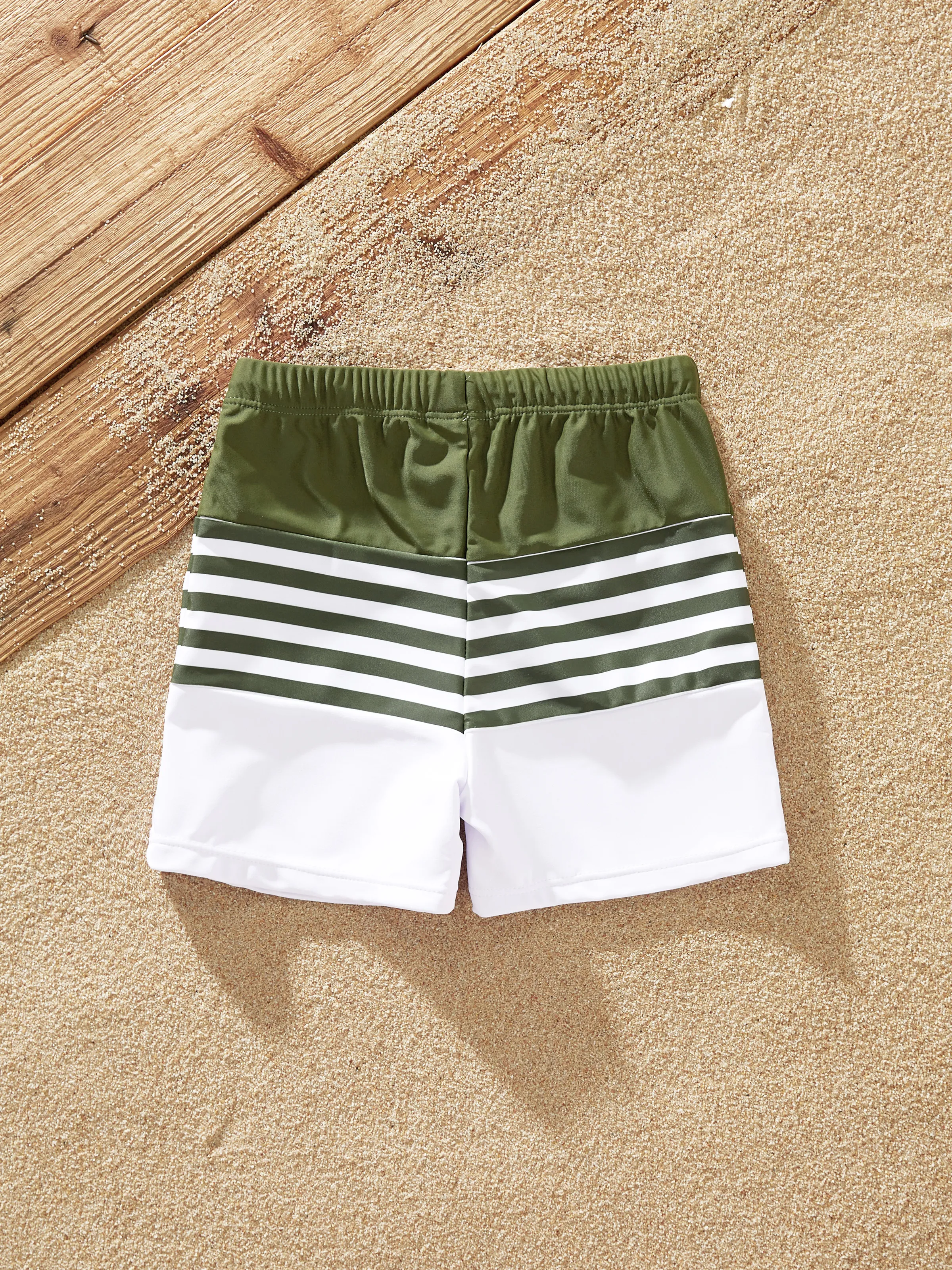 Family Matching Colorblock Stripe Swim Trunks or One Piece One Shoulder Swimsuit Army green - Image 14