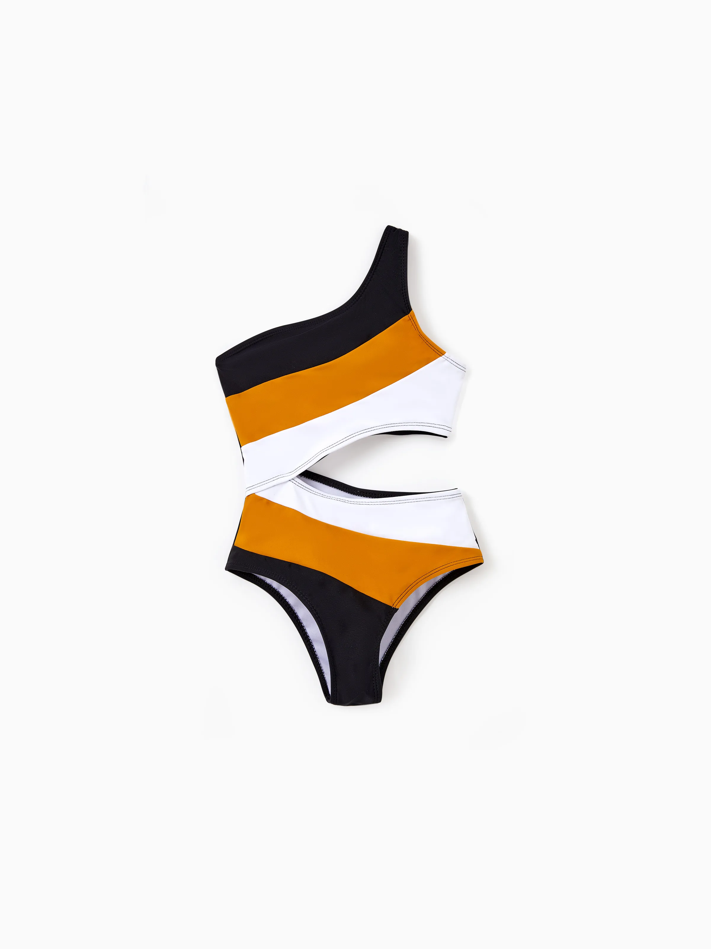 Family Matching Colorblock Swim Trunks Shorts or Cut Out Waist One-Shoulder One-piece Swimsuit Multi-color - Image 7