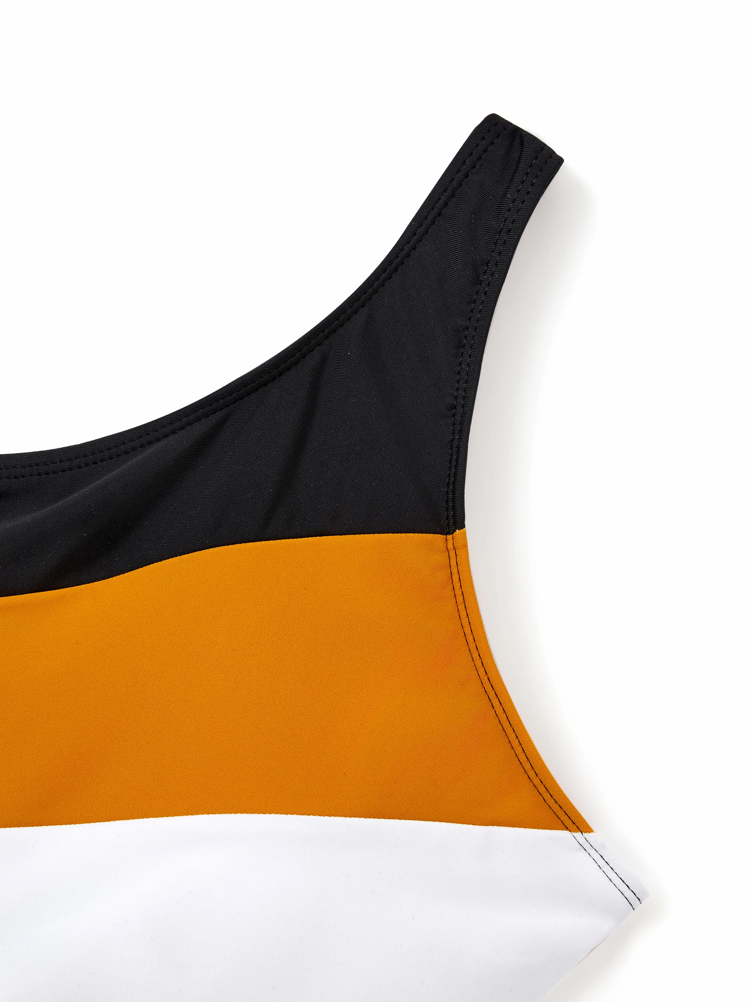 Family Matching Colorblock Swim Trunks Shorts or Cut Out Waist One-Shoulder One-piece Swimsuit Multi-color - Image 9