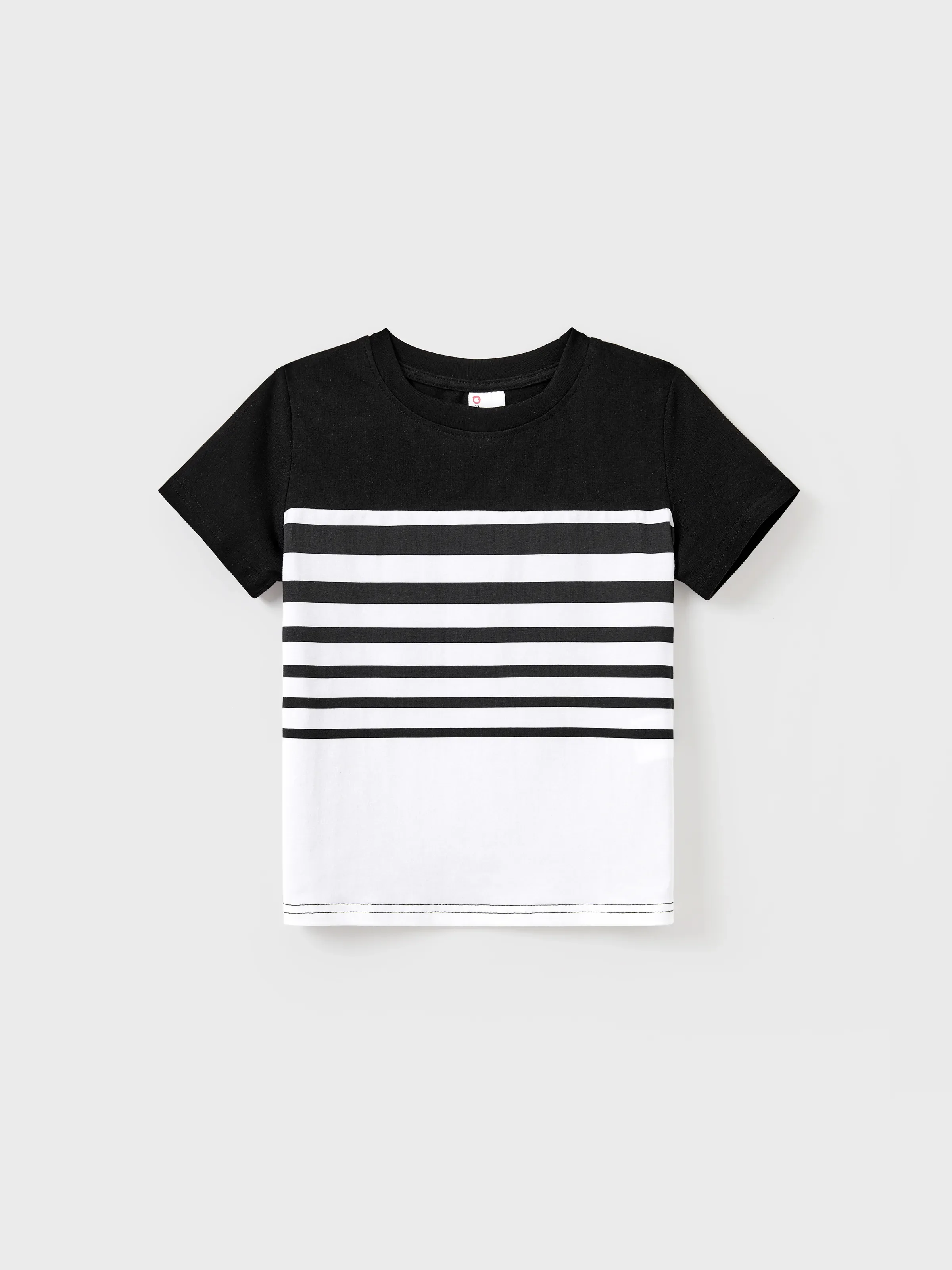 Family Matching Cotton Set Black and White Stripe T-shirt or Strap Bodycon Dress Black+White - Image 13
